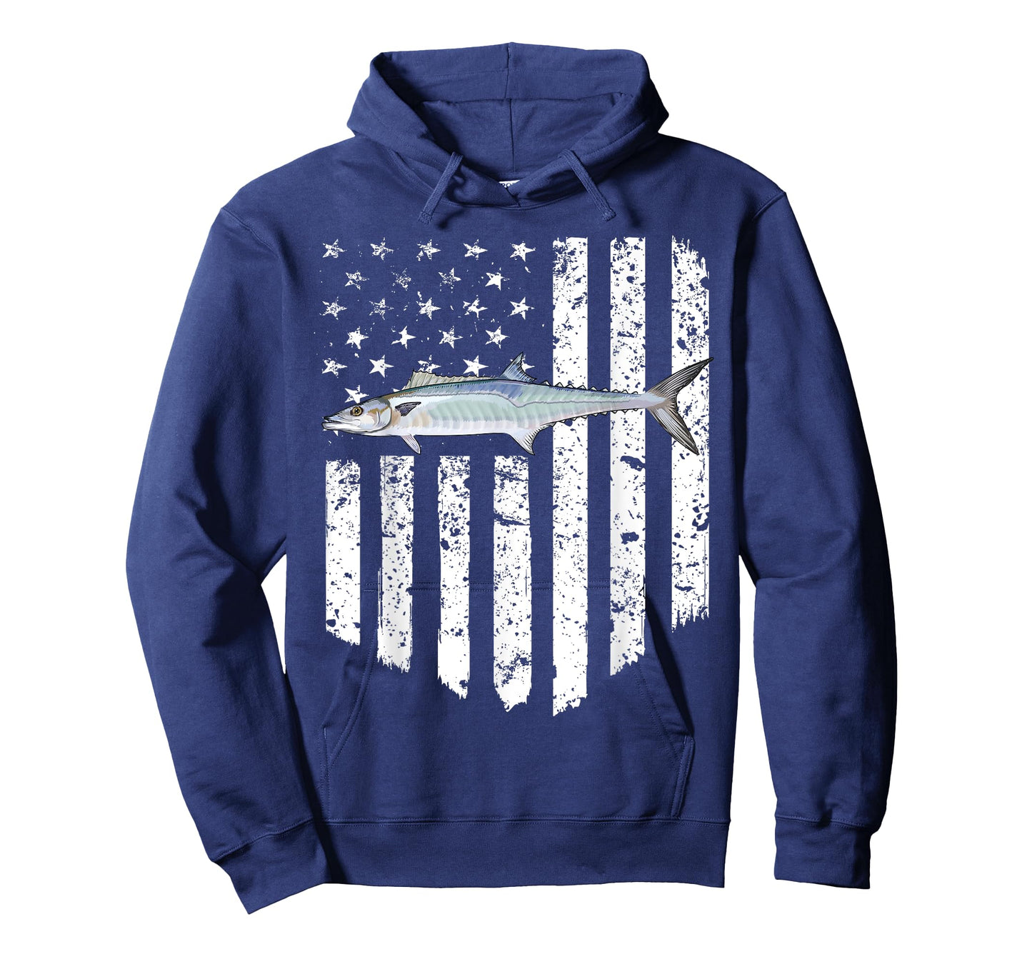Black White American Flag King Mackerel 4th Of July Fish T-Shirt