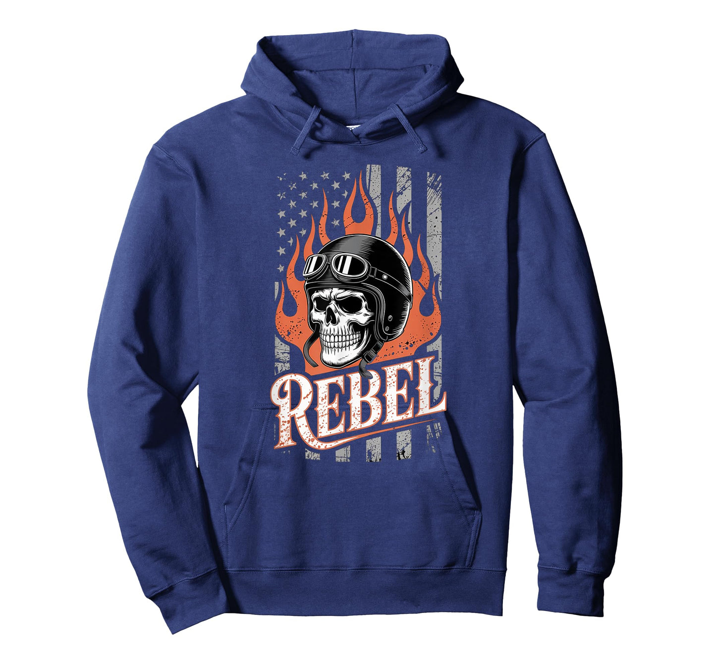 Biker Skull Vintage Art with Flames and American Flag T-Shirt