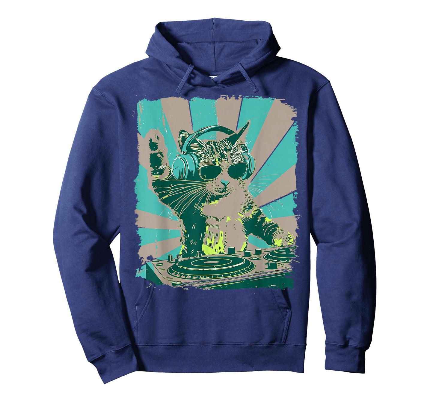 Funny Cat with Headphones & Sunglasses Vintage Art T-Shirt