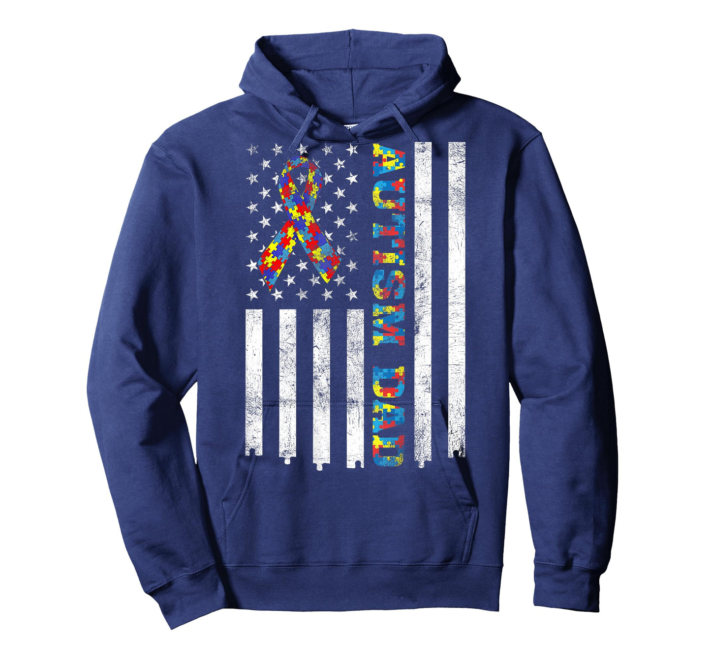 Autism Dad Autism Awareness Ribbon American Flag (On Back) T-Shirt