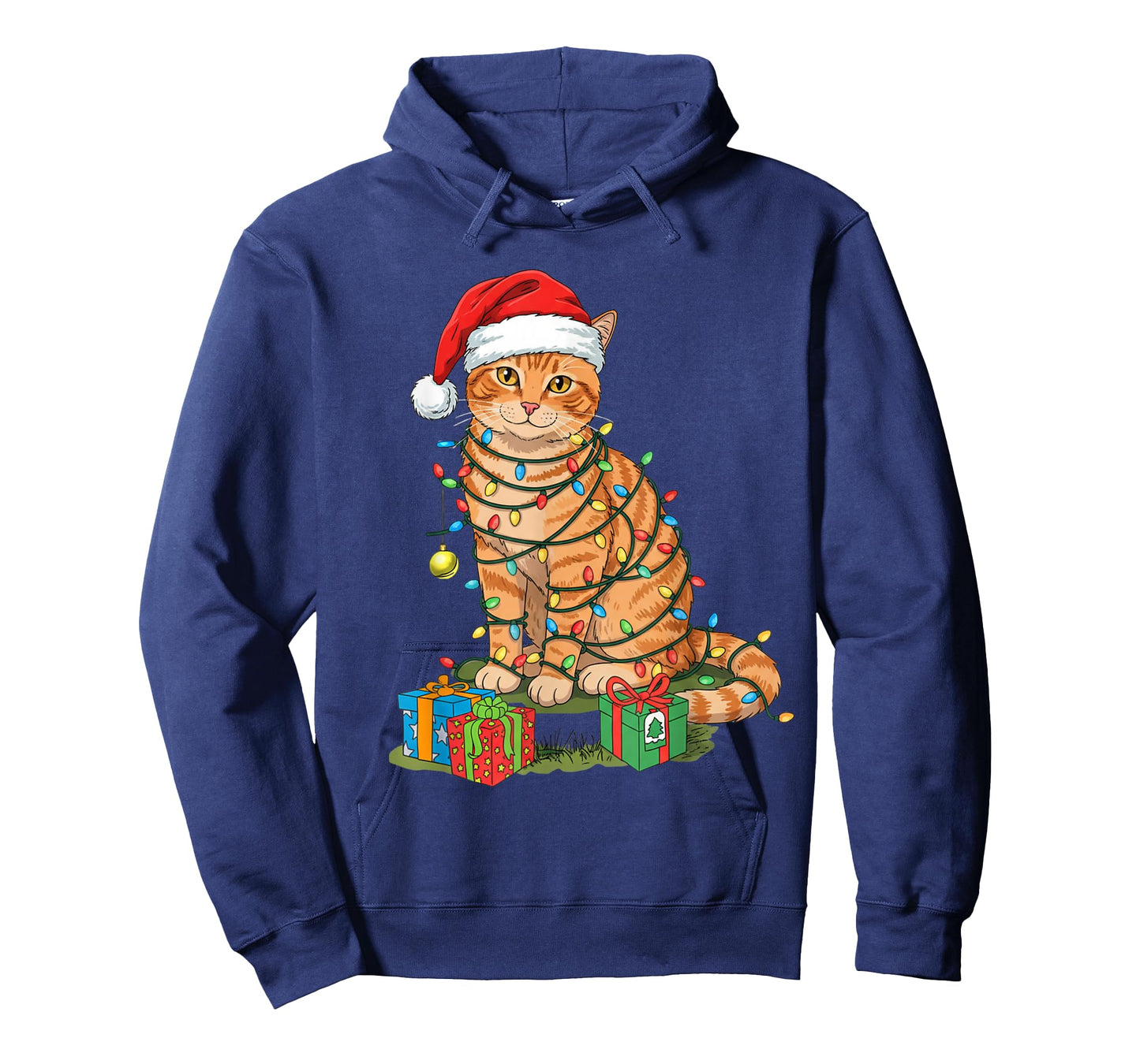 Cat Christmas Light Reindeer Santa Christmas Cat Lover T-Shirt