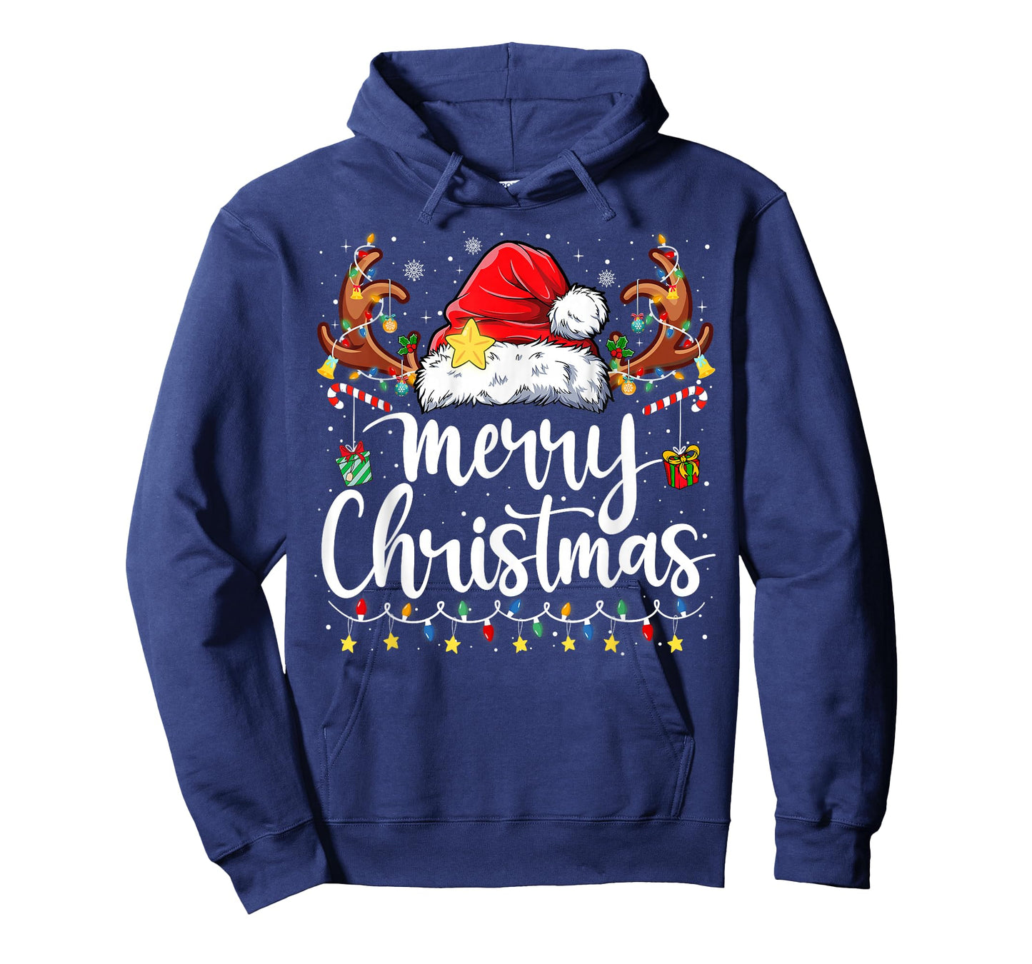 Merry Christmas Lights Red Santa Hat Xmas Family Men Women T-Shirt