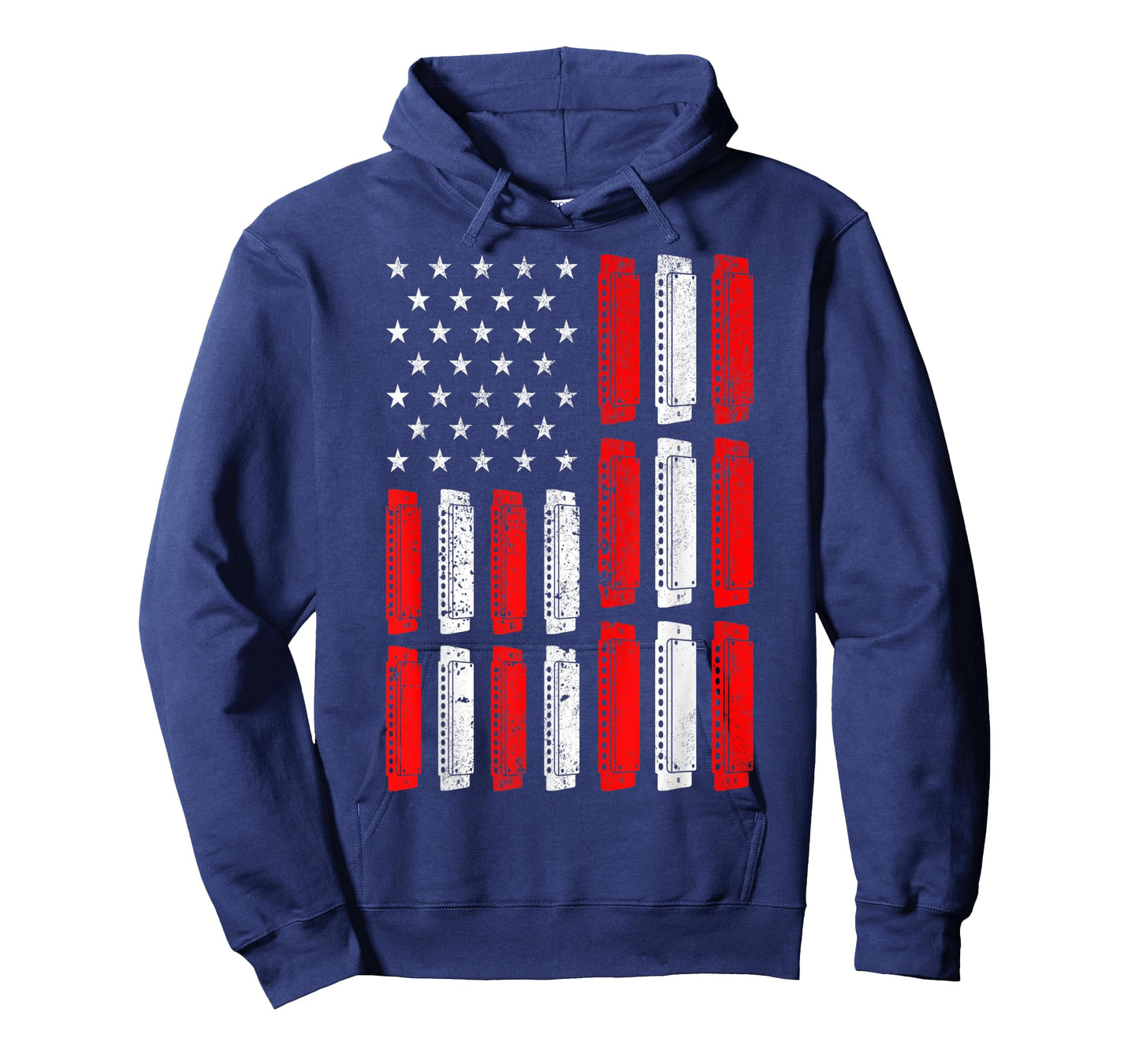 Harmonica Player Mouth Organ Musician Music American Flag T-Shirt for Women Kids Men