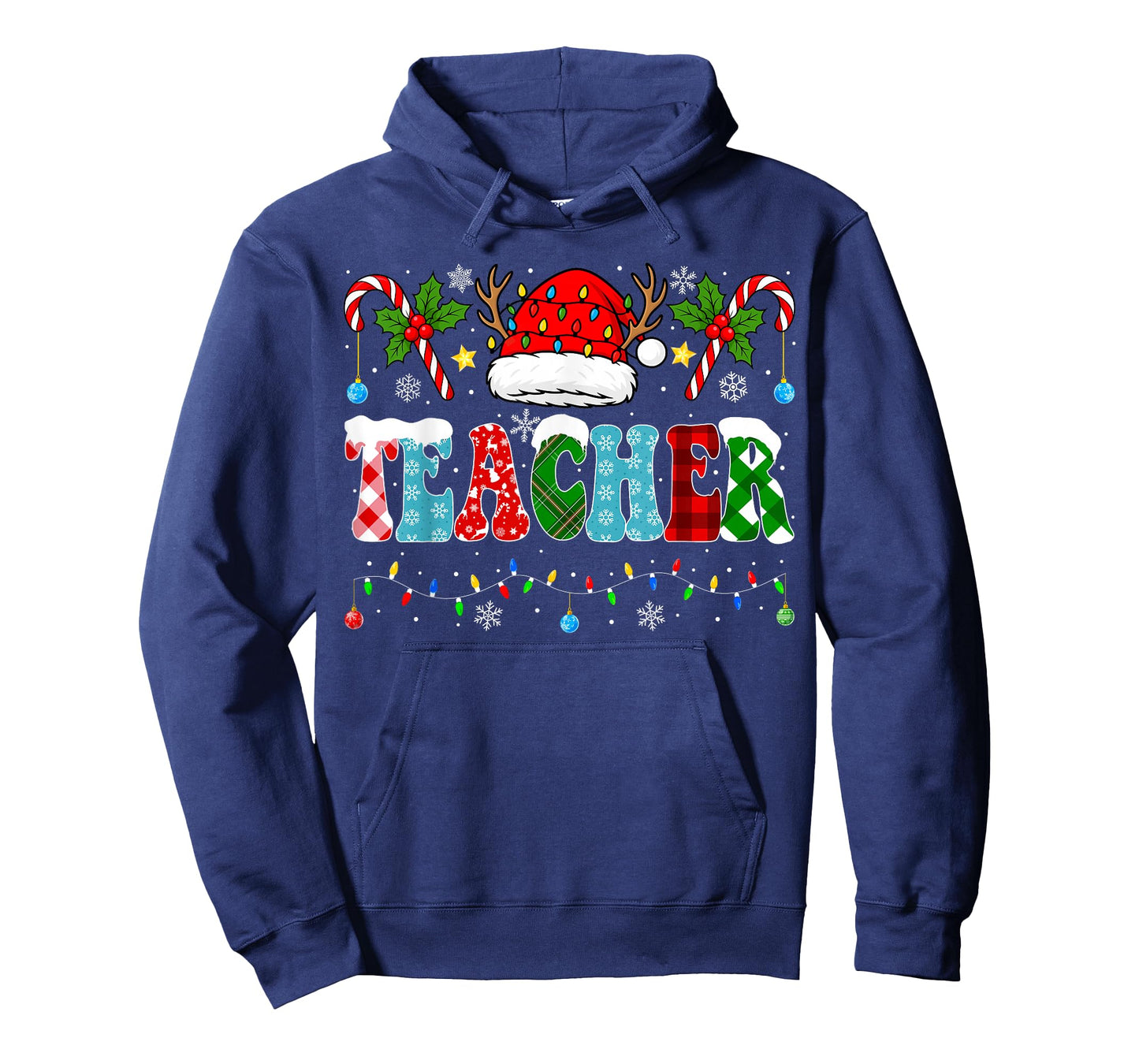 Santa Hat Teacher Christmas Lights Funny Christmas Teacher T-Shirt