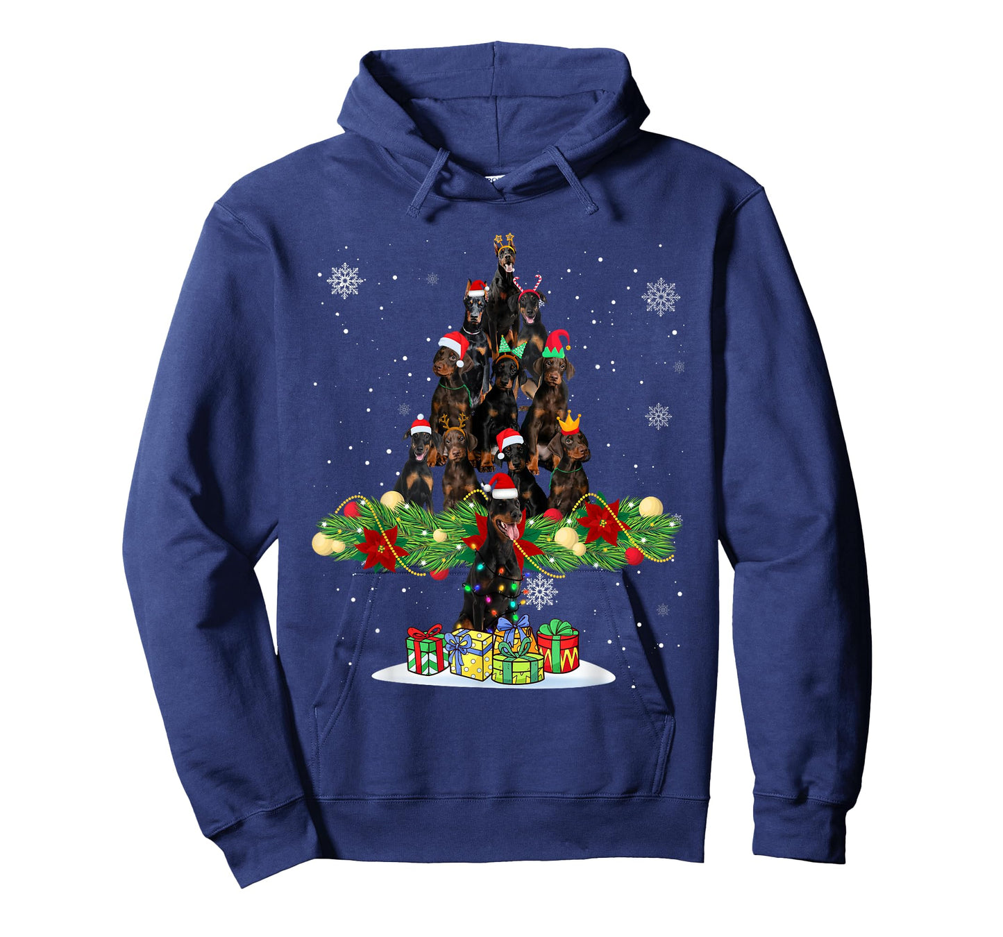 Ugly Sweater Christmas Tree Doberman Dog Xmas Lights T-Shirt