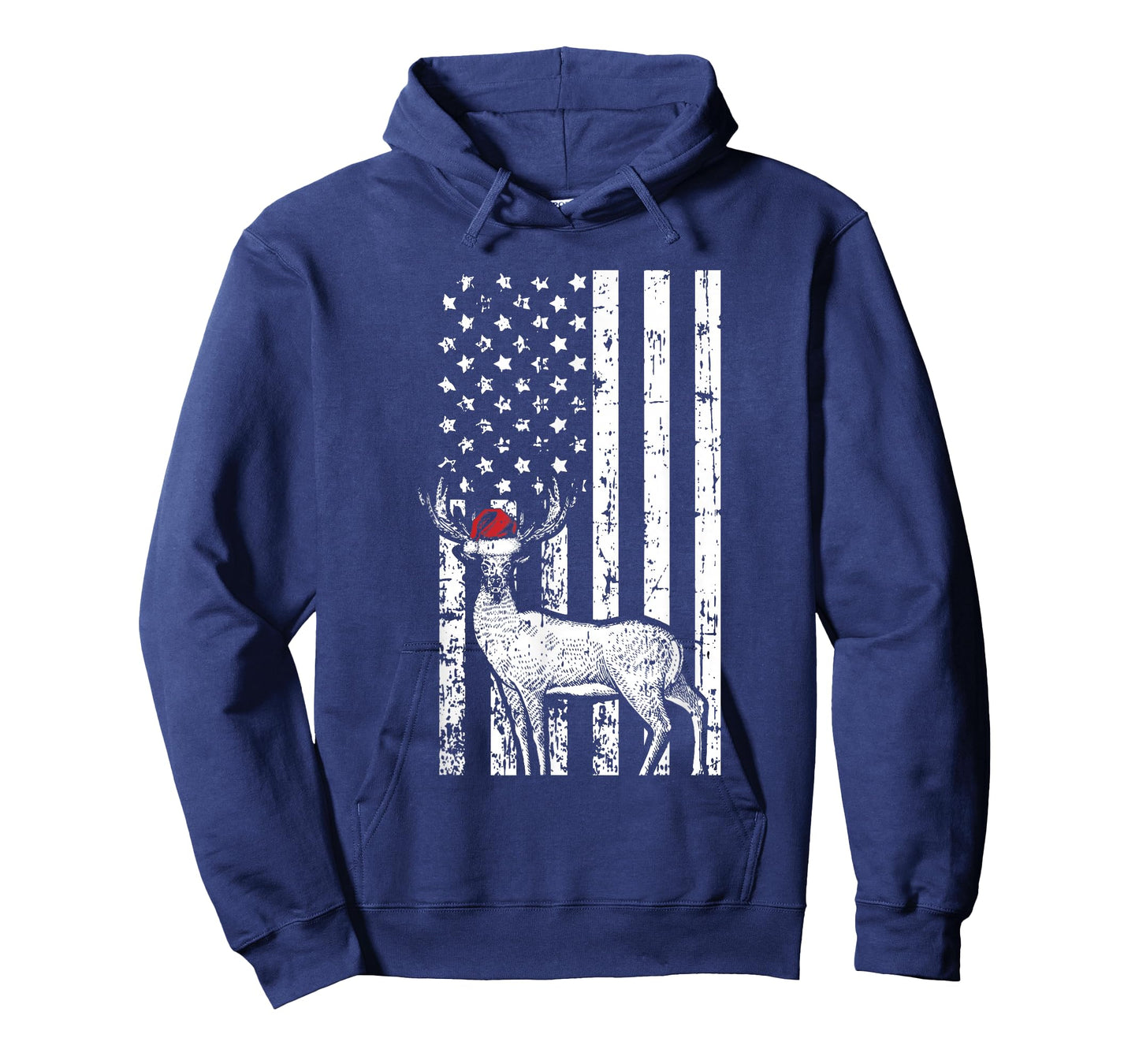 Deer Hunting Elk Santa Hat American Flag Christmas Gifts T-Shirt for Women Kids Men