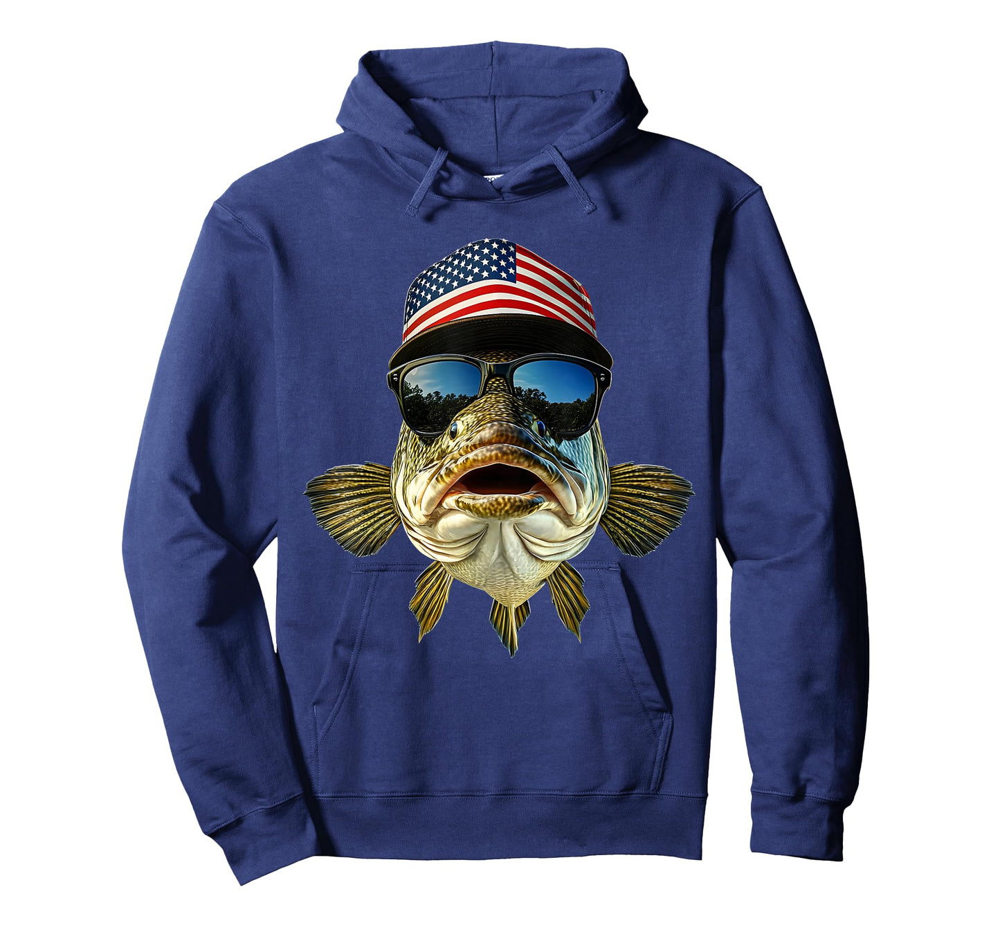 Bass Fishing Outfit USA Flag America Cap and Sunglasses T-Shirt