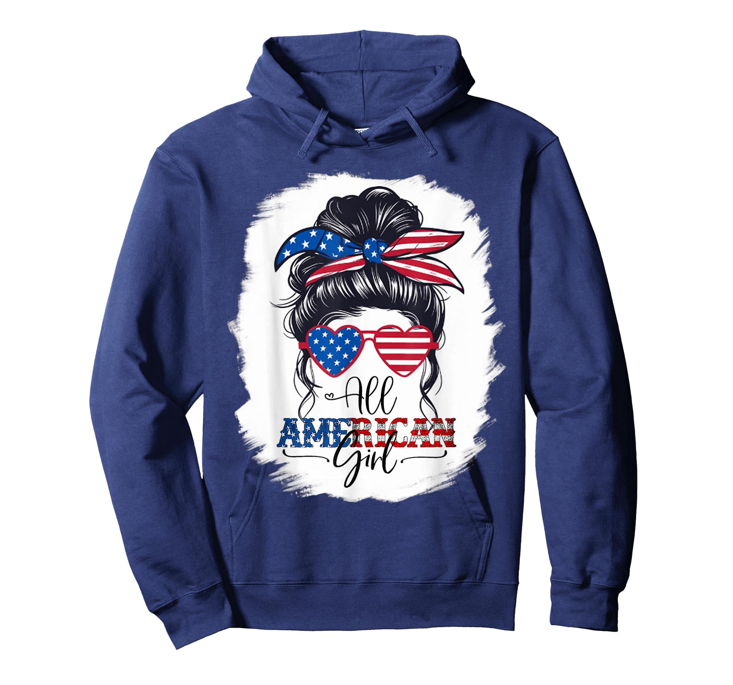 4th of July USA Flag Messy Bun Patriotic All American Girl T-Shirt