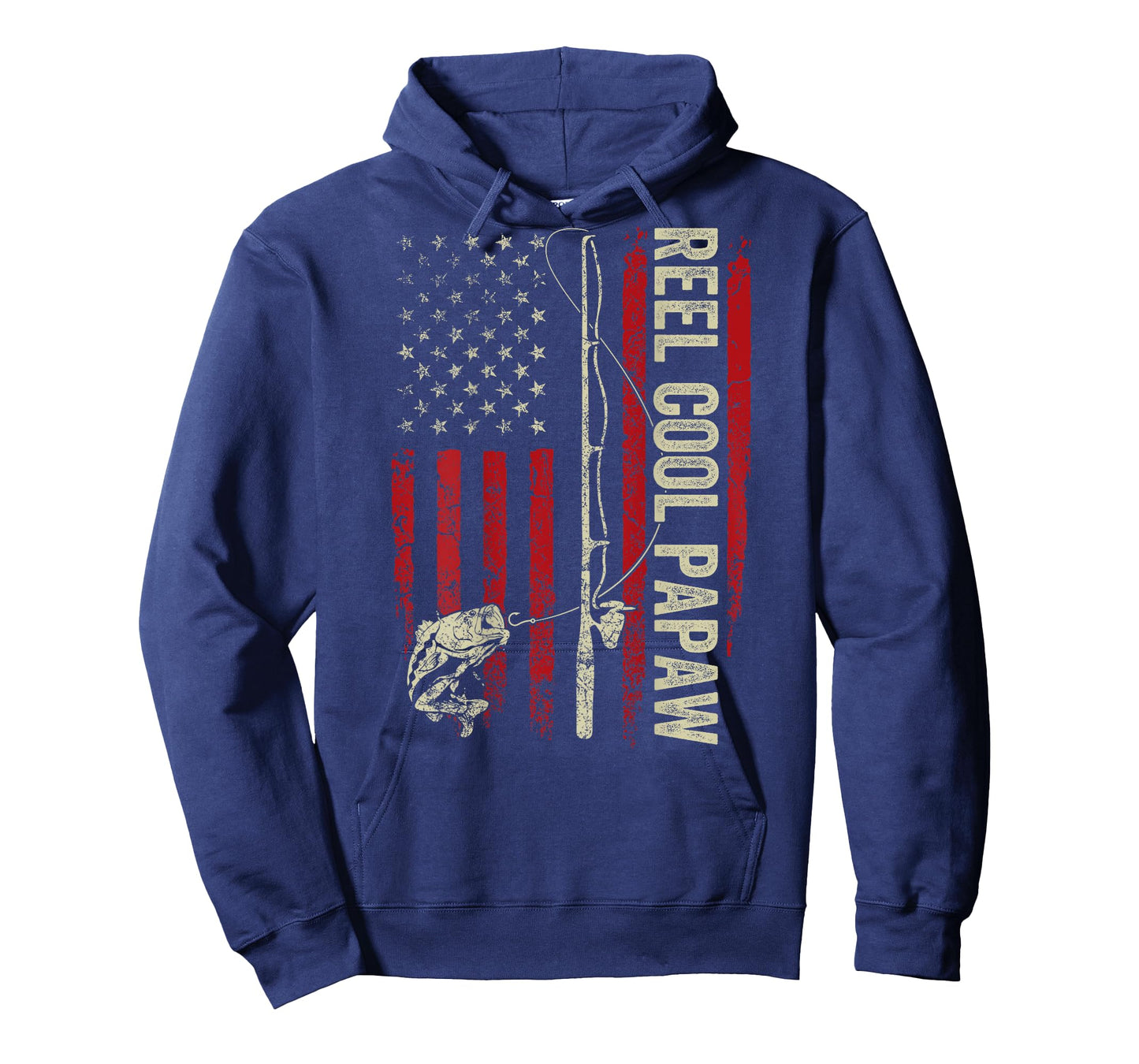 Reel Cool Papaw Fishing American Flag Patriotic (On Back) T-Shirt