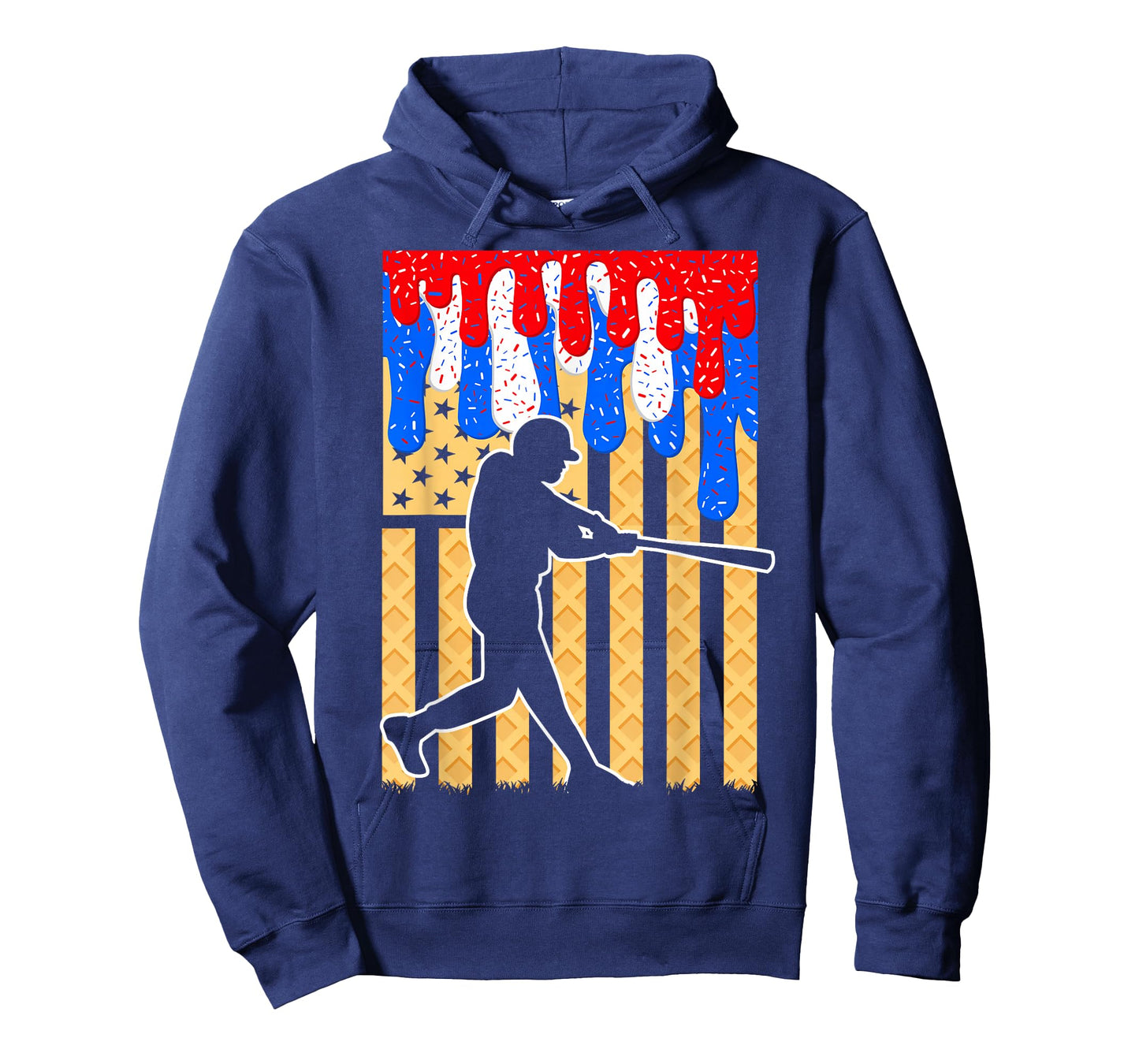 Baseball Drip Bat Boys Ice Cream American Flag 4th of July T-Shirt