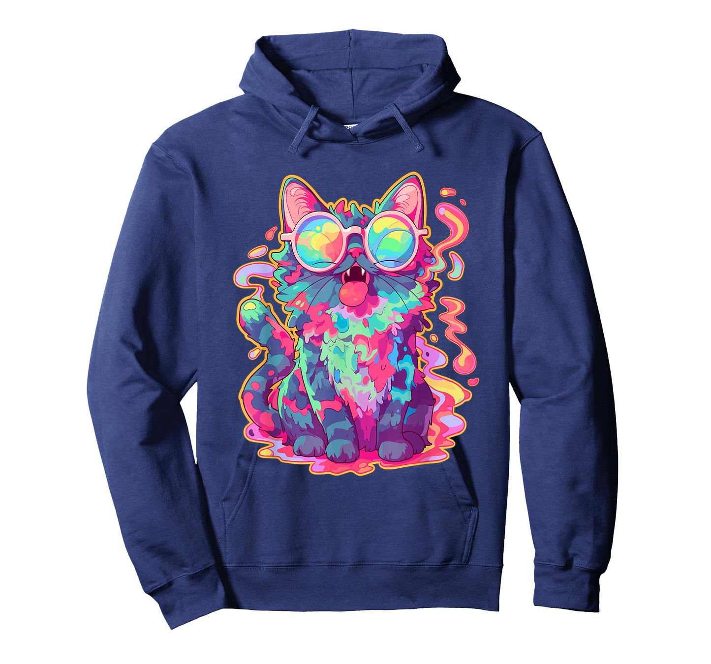 Trippy Crazy Psychedelic Cat Art EDM Rave T-Shirt