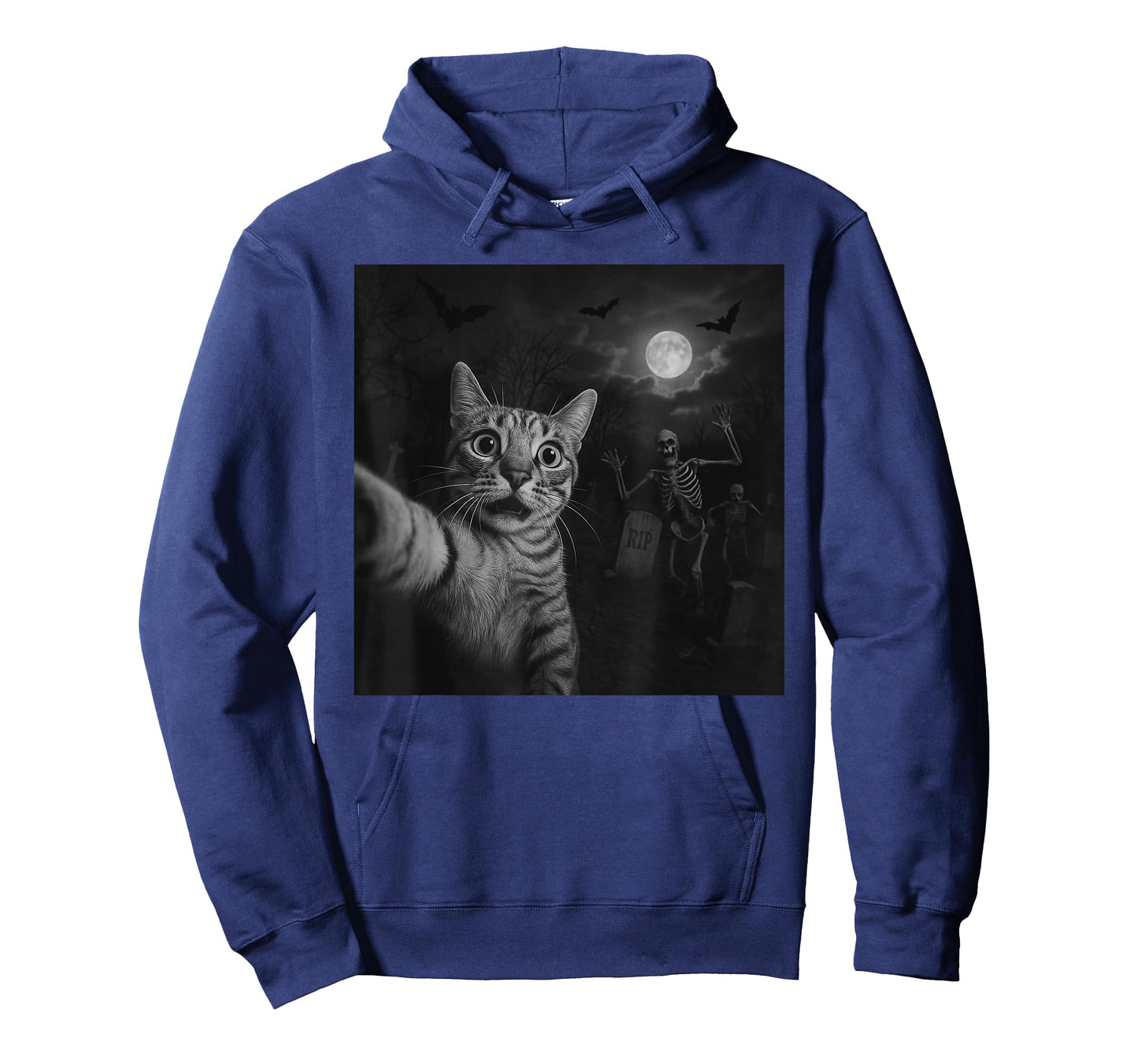 Funny Halloween Surprised Scared Cat Selfie Spooky Skeleton T-Shirt