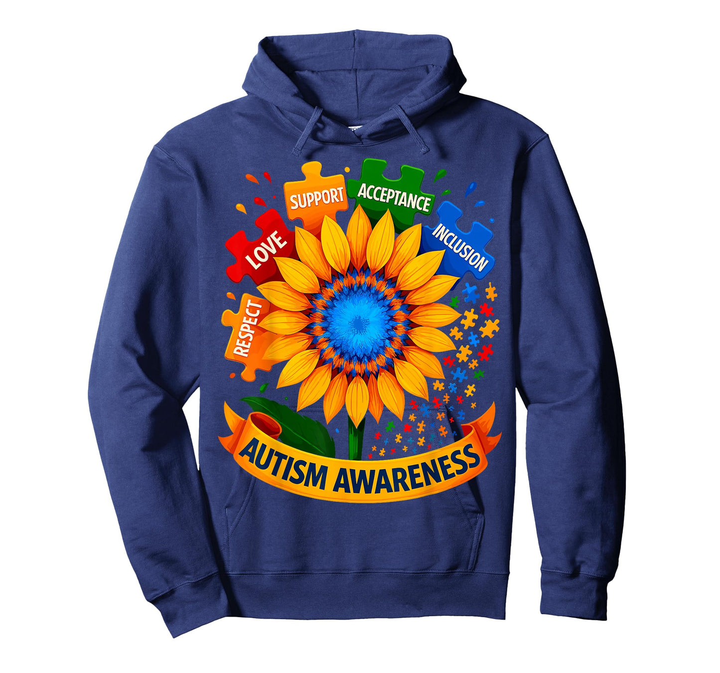 Autism Awareness Sunflower Respect Love Support Blue Autism T-Shirt