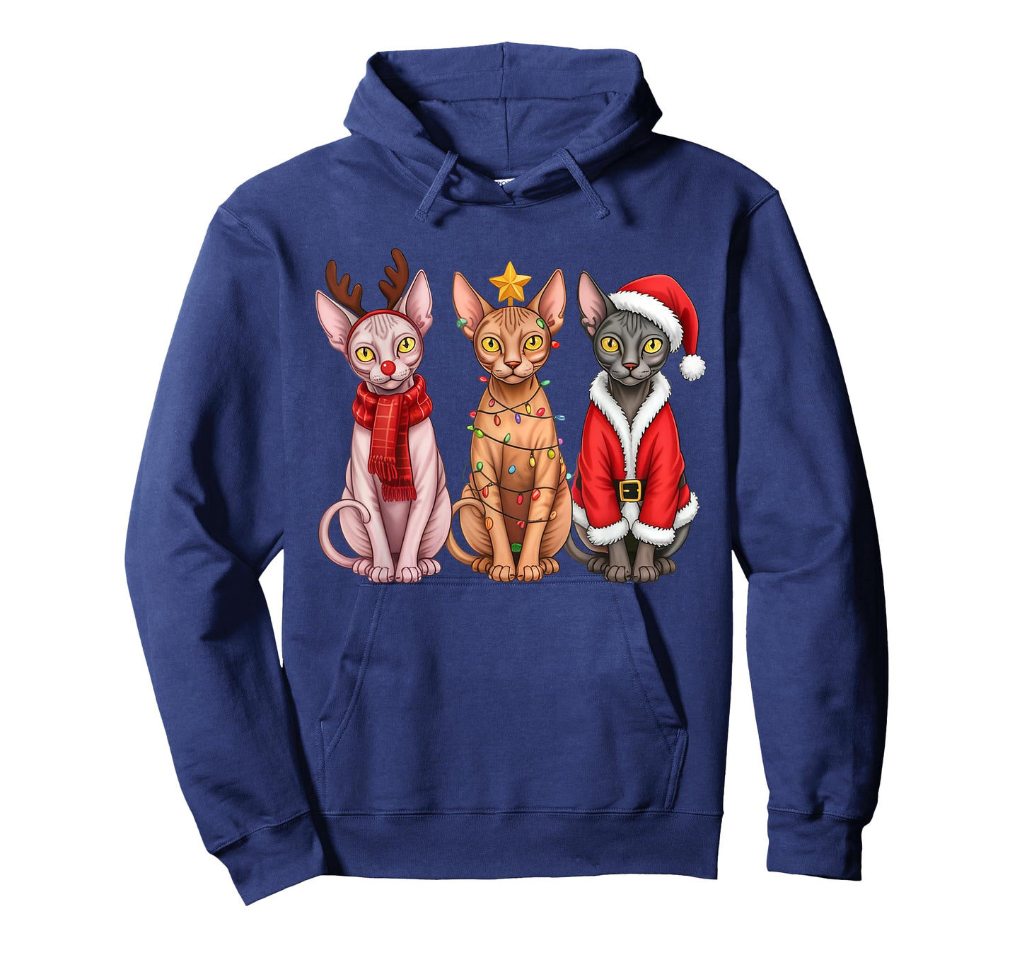 Retro Christmas Sphynx Cat Santa Reindeer T-Shirt