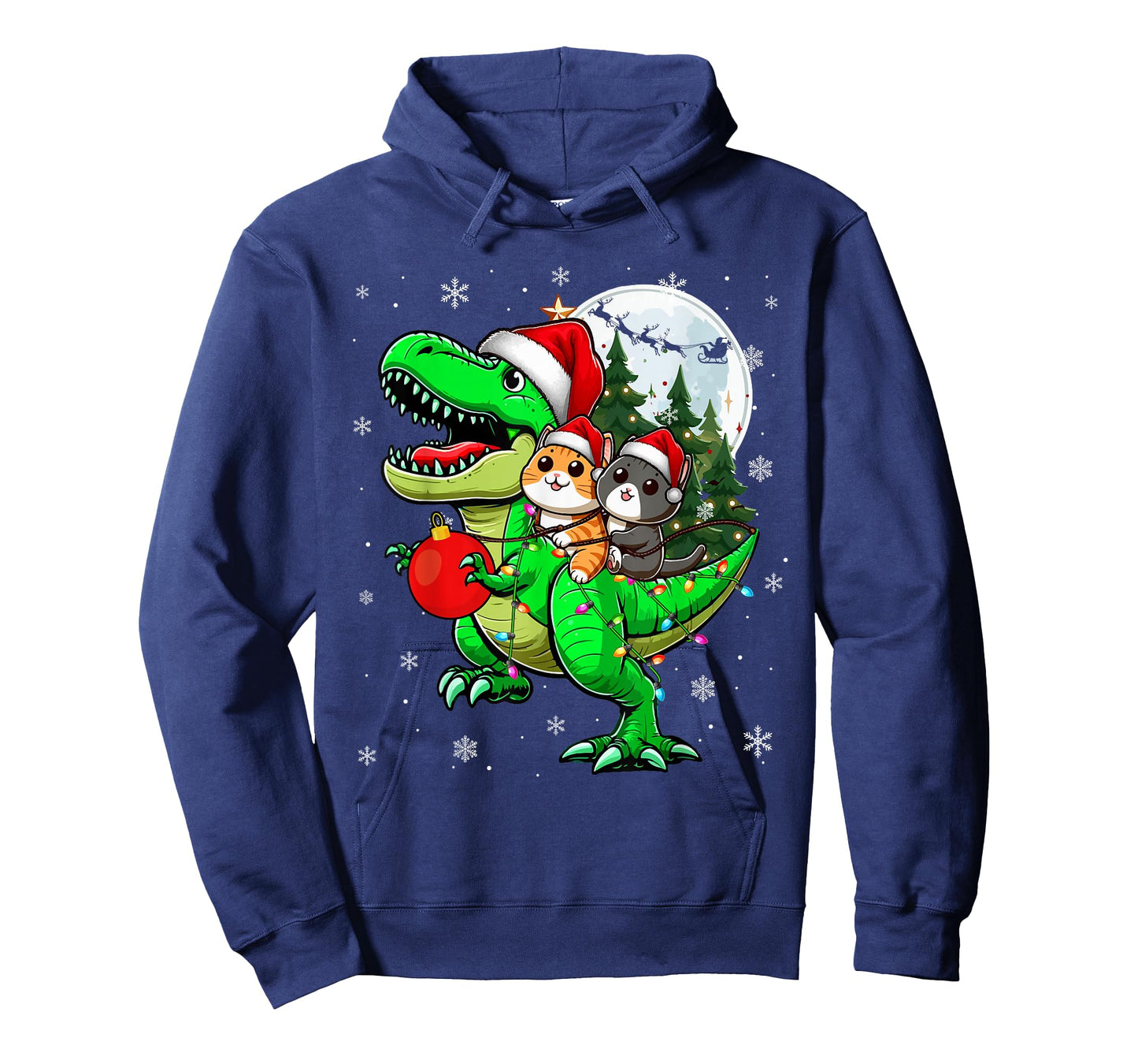 Two Xmas Cats Riding T-Rex Reindeer Lover Kids T-Shirt