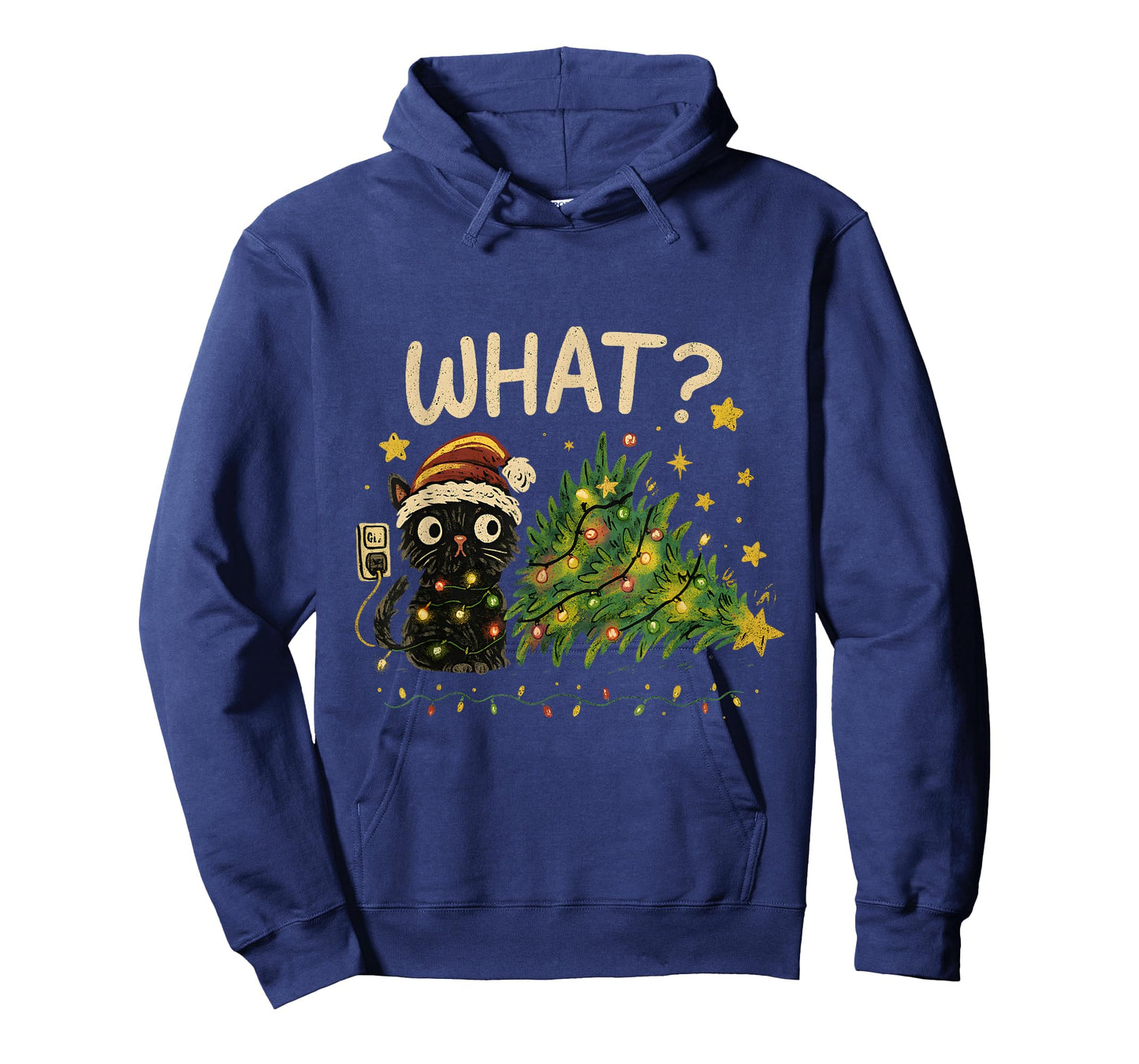 Funny Cat with Christmas Lights and Fallen Tree Art T-Shirt