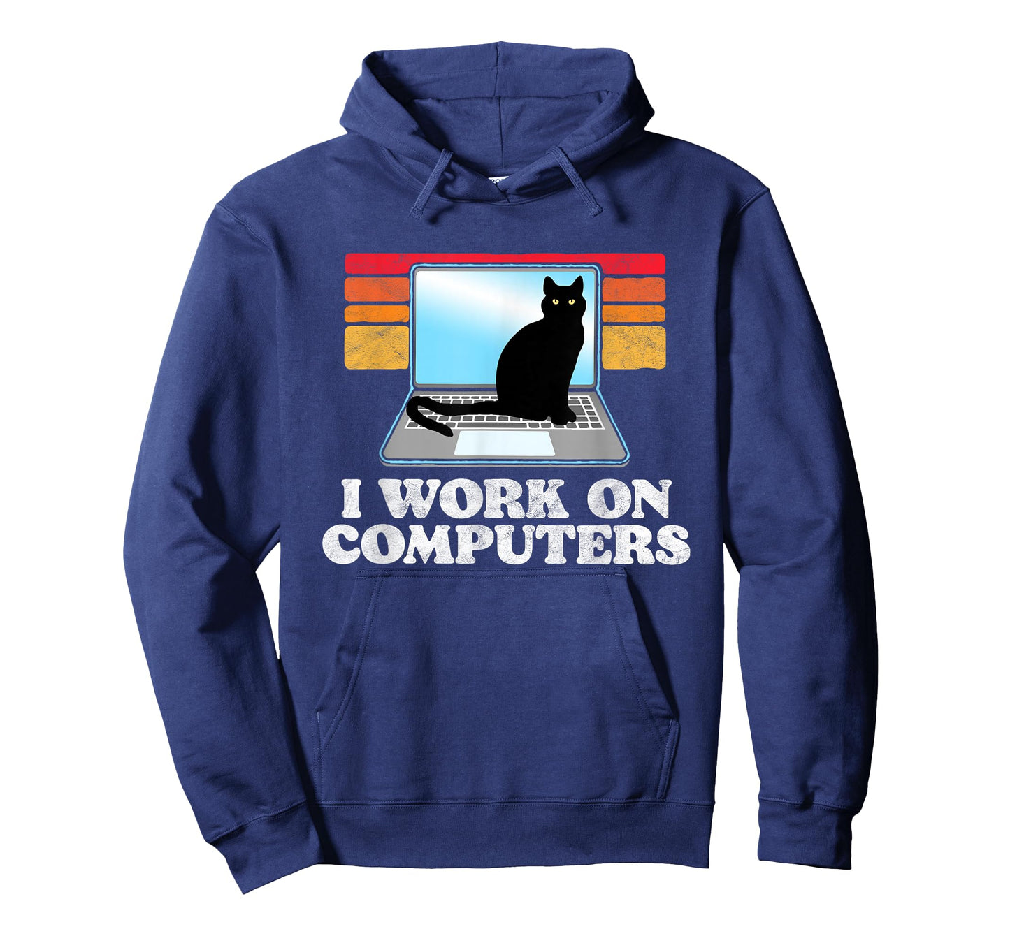 I Work On Computers Distracting Cat on Laptop Funny Retro T-Shirt