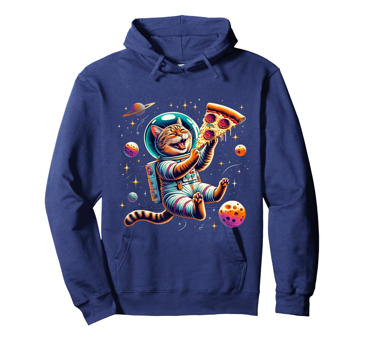 Funny Cat eating Pizza in space kitty Galaxy T-Shirt for Men Women Kids