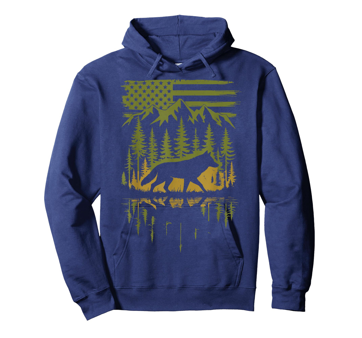 Wolf USA Flag Mountain Outdoor Wildlife Retro T-Shirt