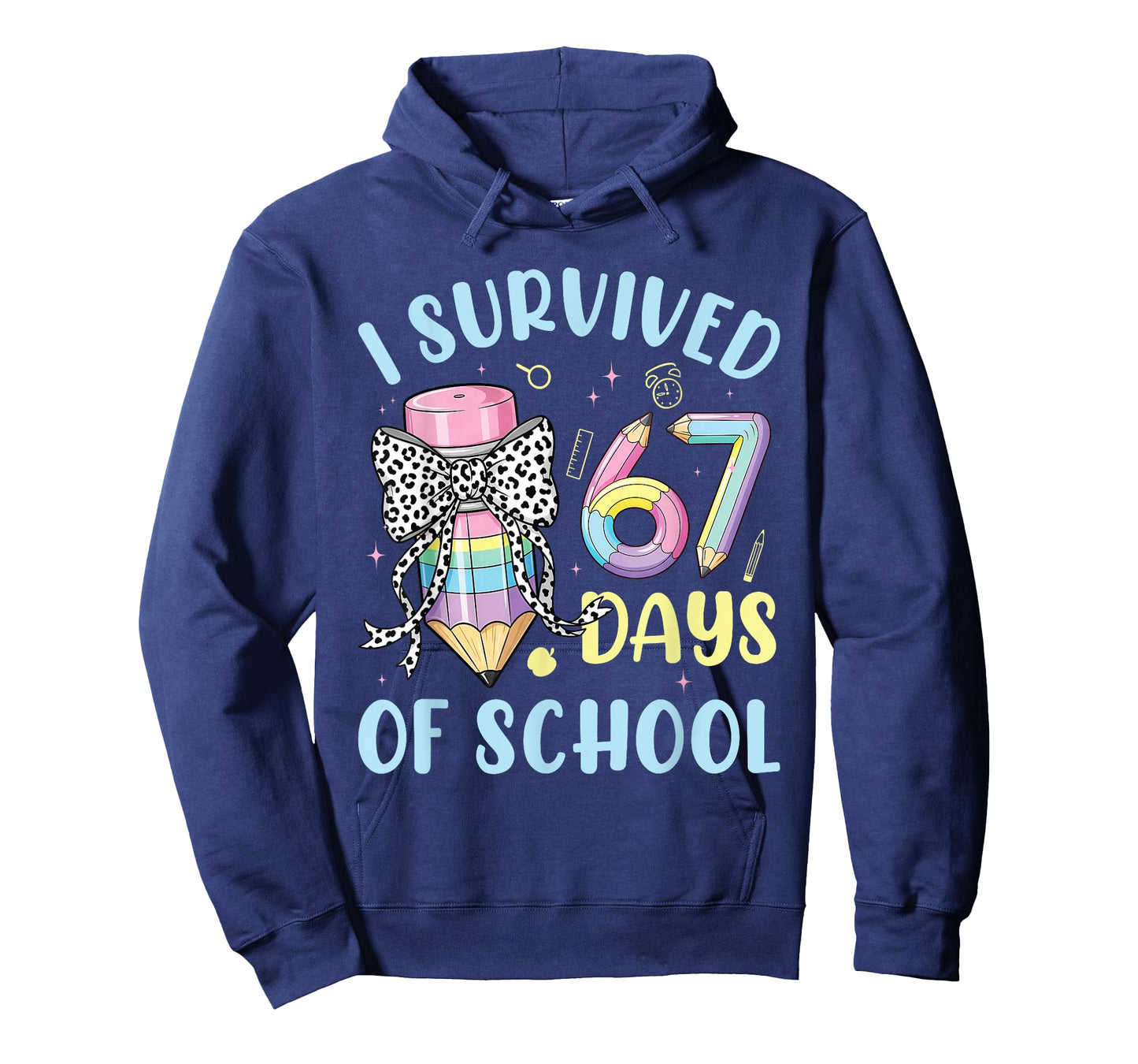 I Survived 67 Days of School Cute Pastel Pencil Bow Design T-Shirt