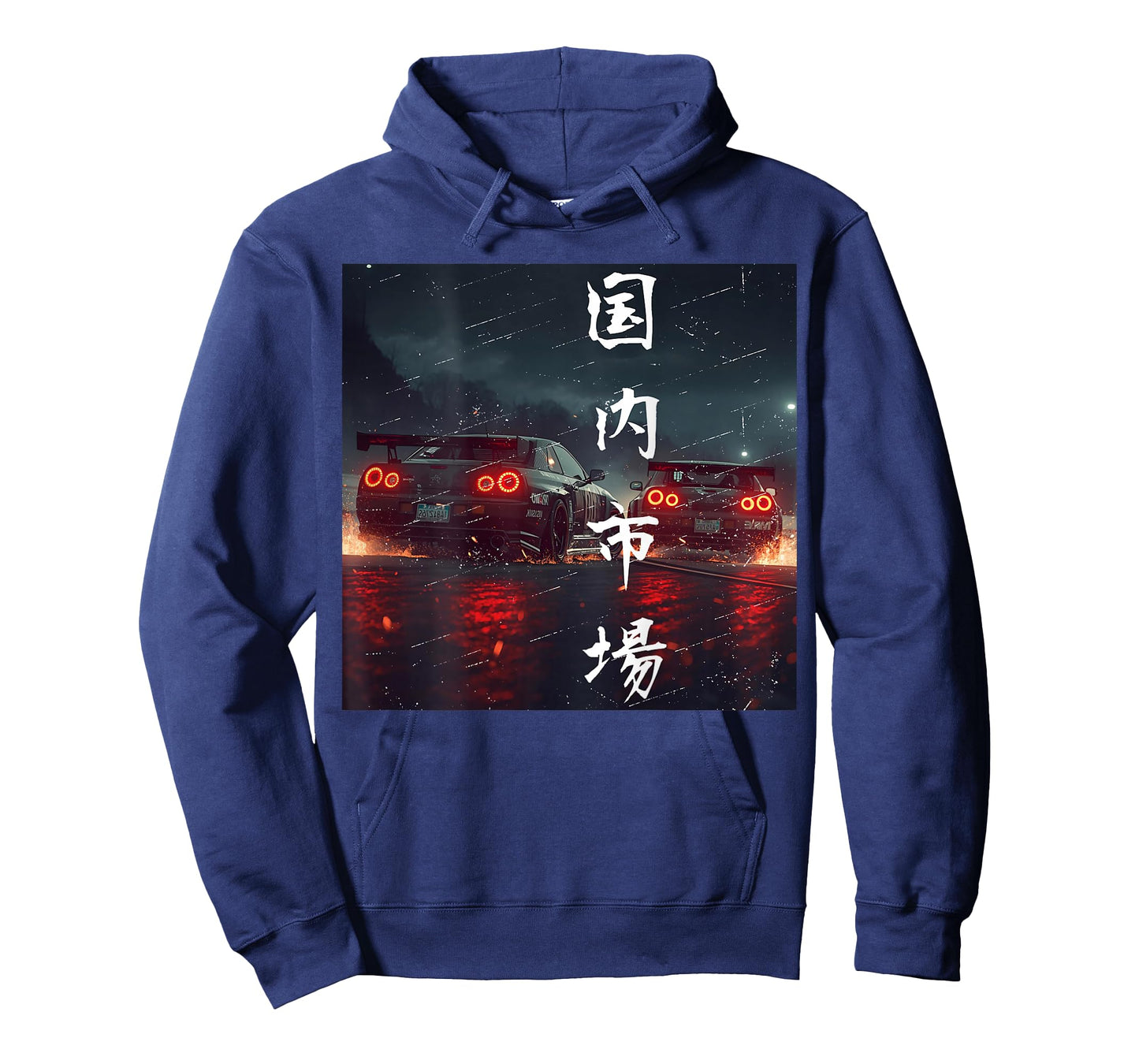 Backprint JDM Drift Race Cars Racing Rainy Night Scene Art T-Shirt