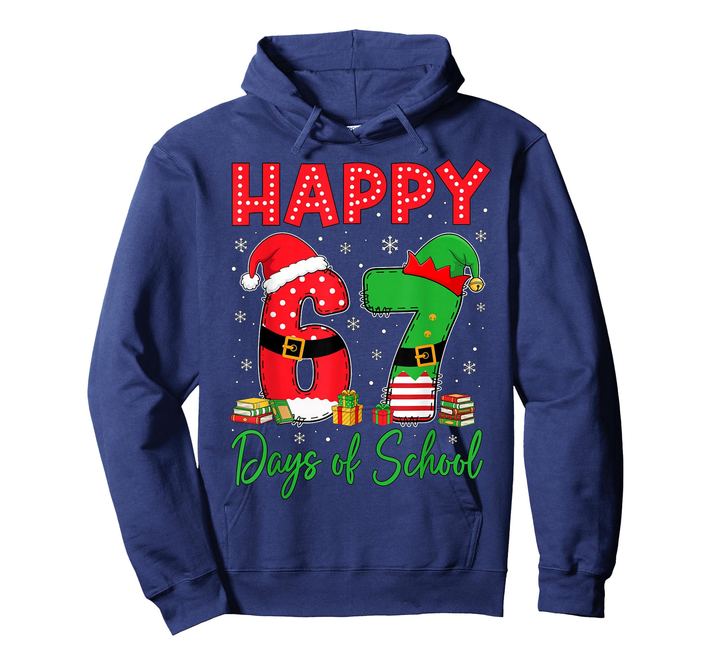 Happy 67 Days of School Six Seven 67 Christmas Santa Elf Kid T-Shirt