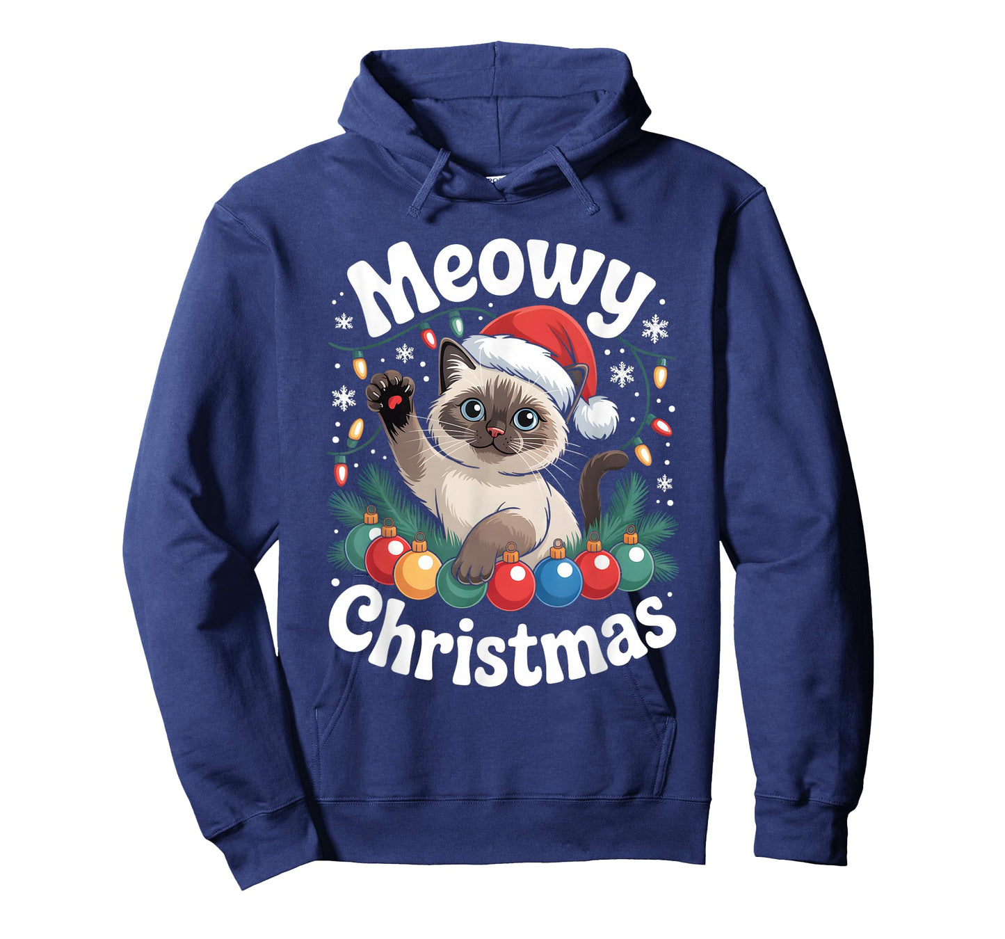 Siamese Cat Meowy Christmas Cute Santa Hat Holiday Funny T-Shirt