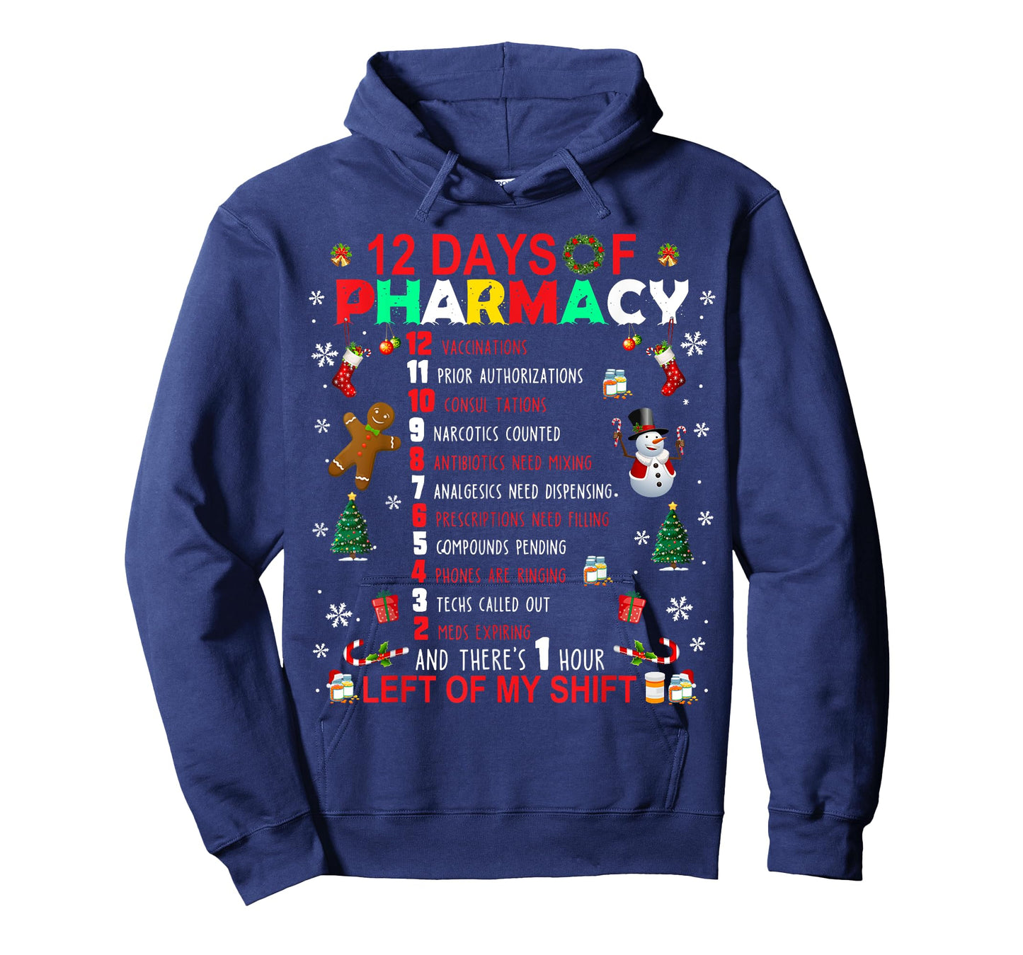12 Days Of Pharmacy Funny Christmas Pharmacist Tech Xmas T-Shirt