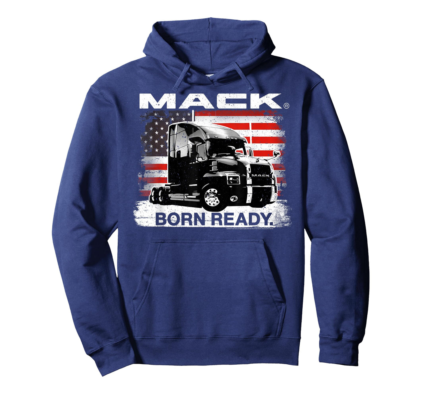Mack Trucks Born Ready Semi with American Flag Trucker T-Shirt