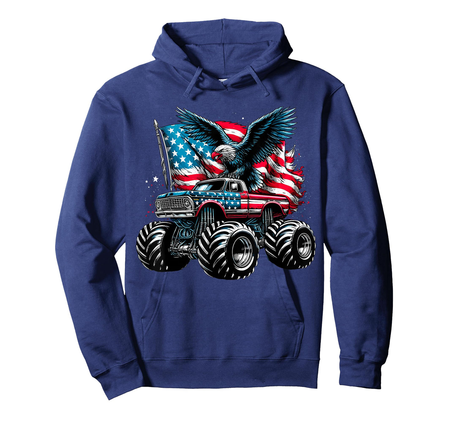 Monster Truck Bald Eagle 4th of July Boys American Flag T-Shirt