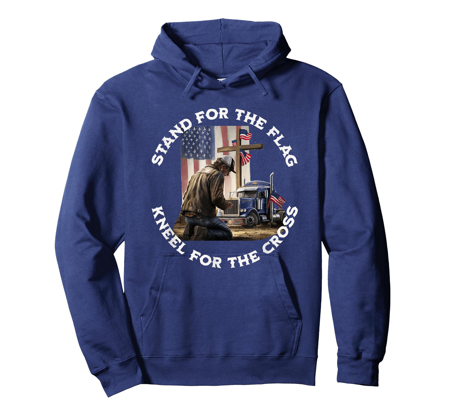 American Trucker Praying At The Cross & US Flag Christian T-Shirt