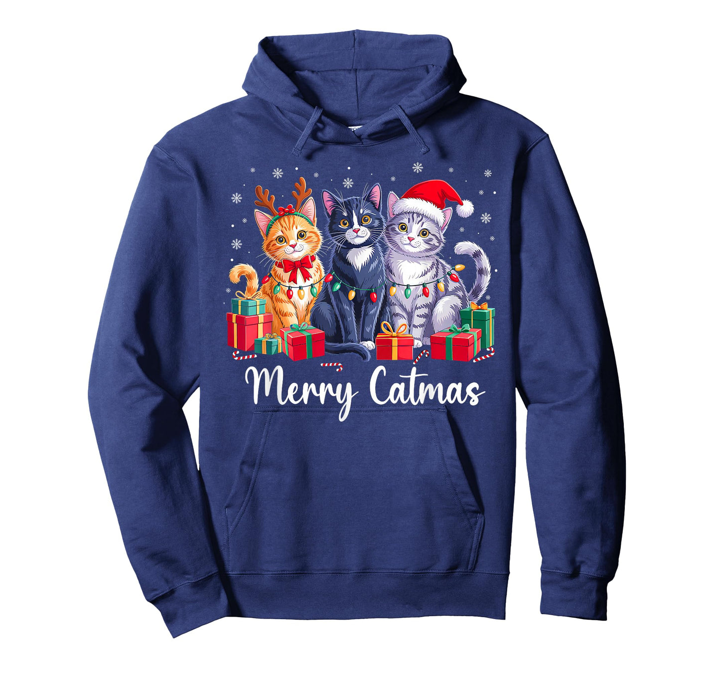 Merry Catmas Cat Christmas Light Reindeer Santa Cat Lover T-Shirt