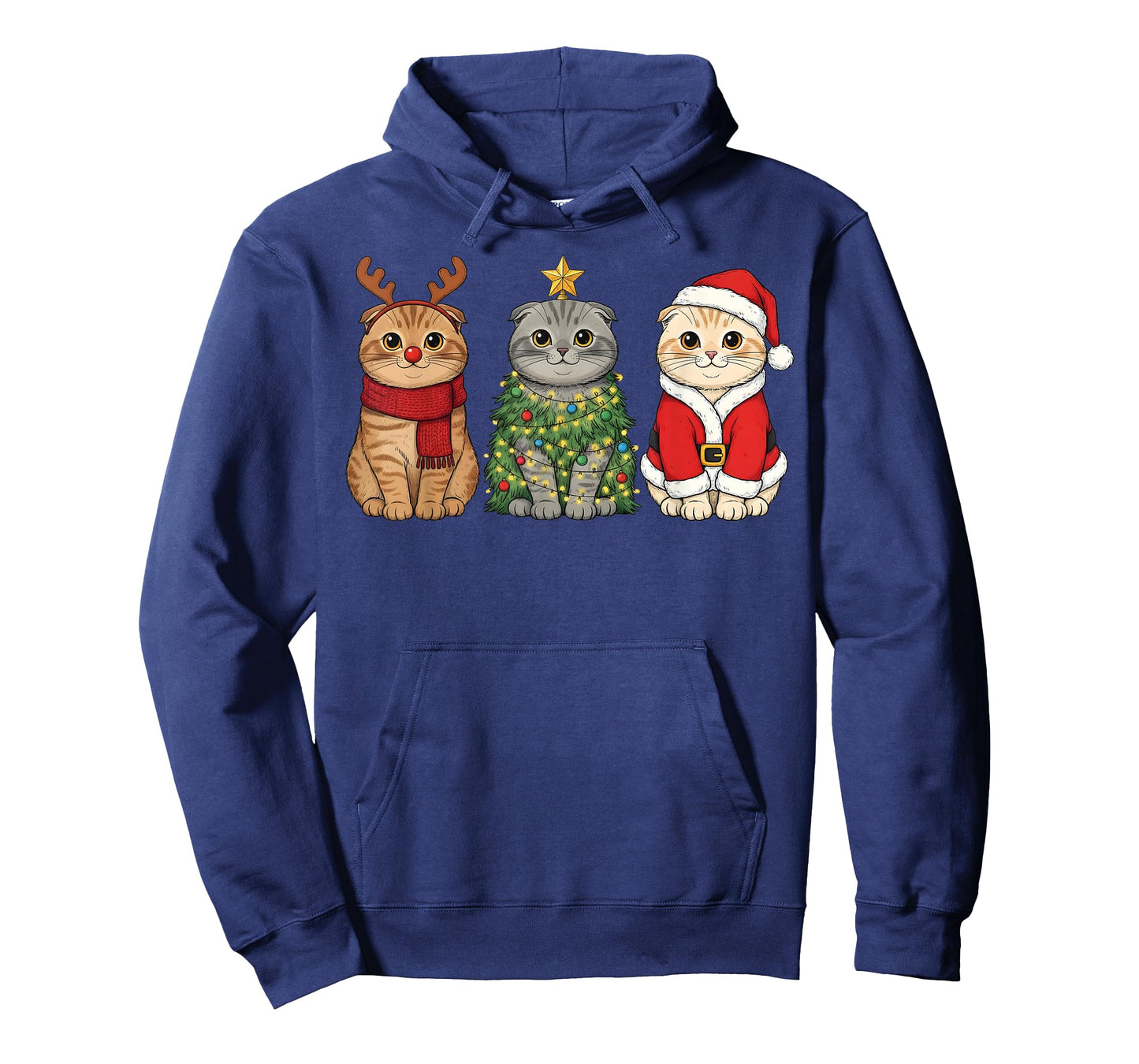 Retro Christmas Scottish Fold Cat Santa Reindeer T-Shirt