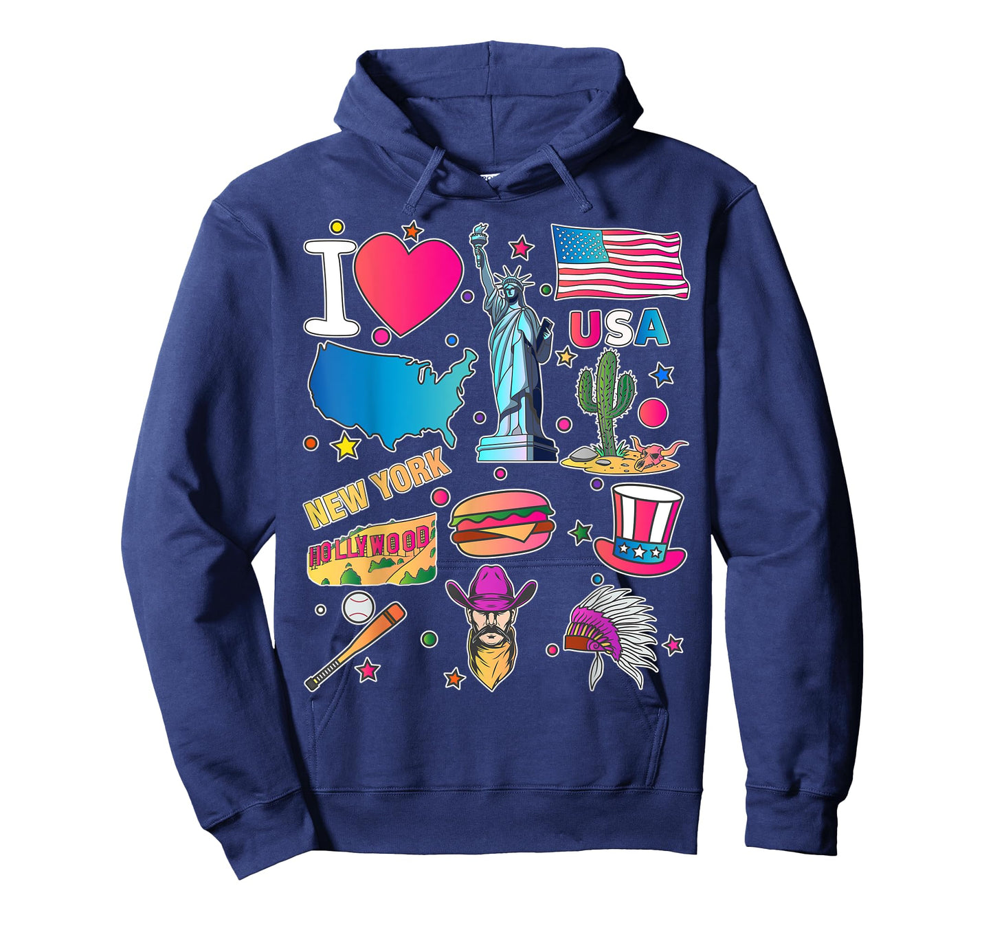 hand drawn American travel symbols, USA map, Cultural icons T-Shirt