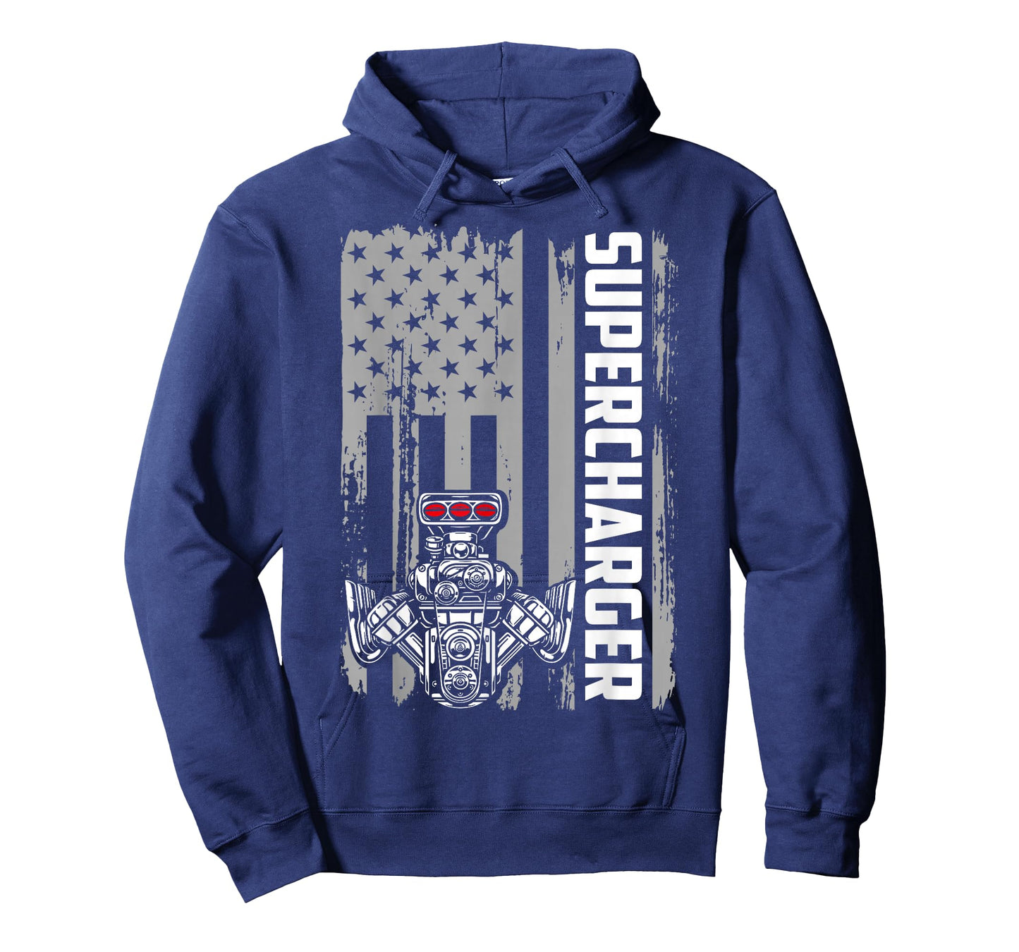 Supercharger Engine American Flag Muscle Car Racing Car Guy T-Shirt