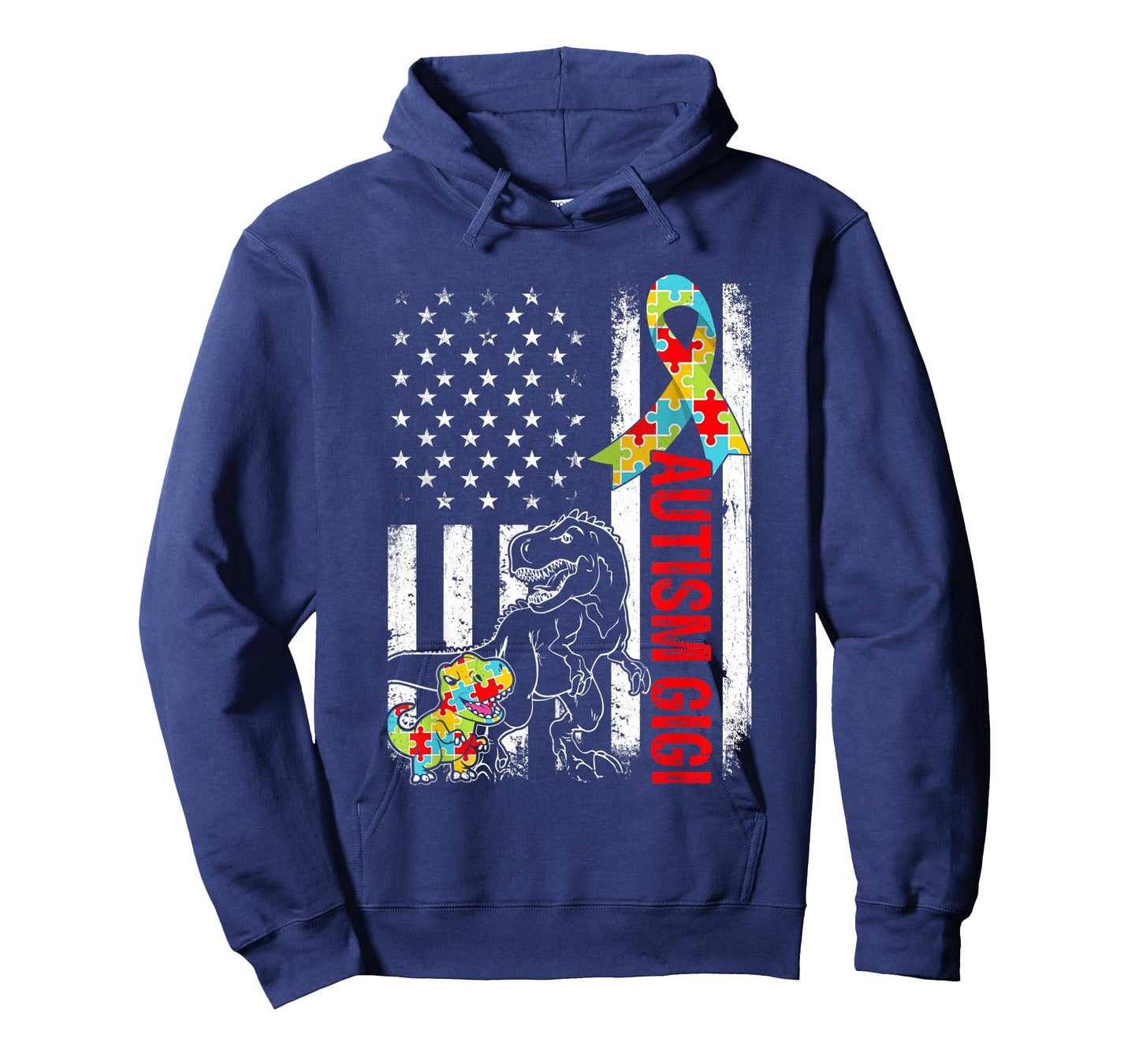 American Flag Autism Gigi Dinosaur Awareness Autistic Women Kids Men T-Shirt