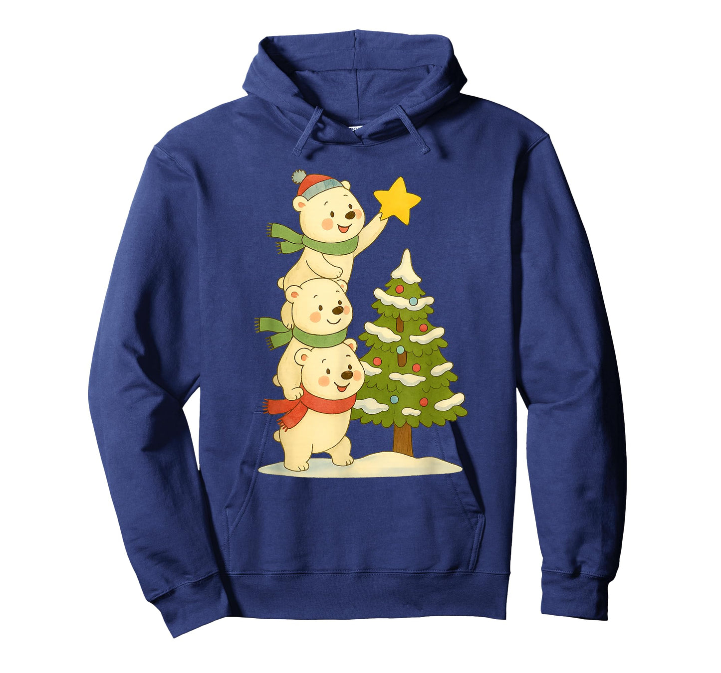 Cute Polar Bear Stacking Star on Tree Christmas T-Shirt