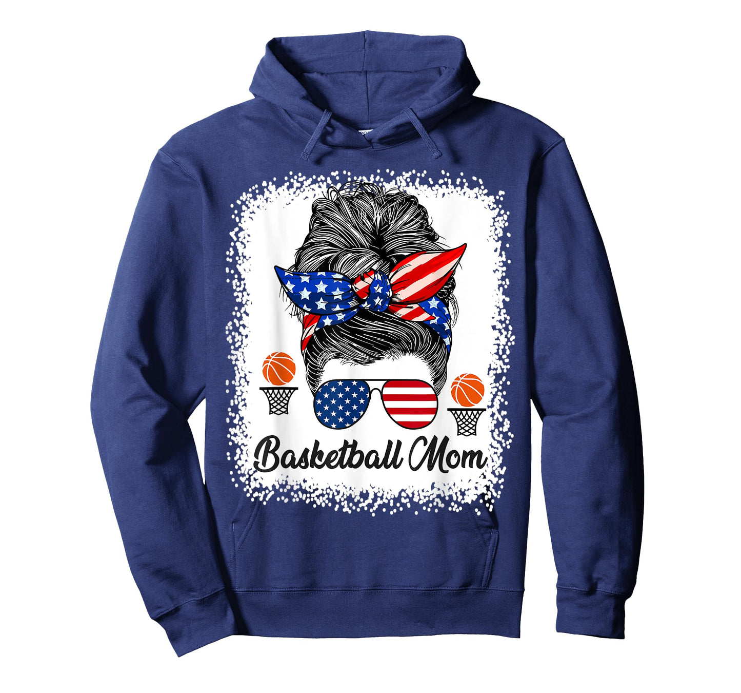 Basketball Mom Messy Bun USA Flag Glasses 4th of July T-Shirt
