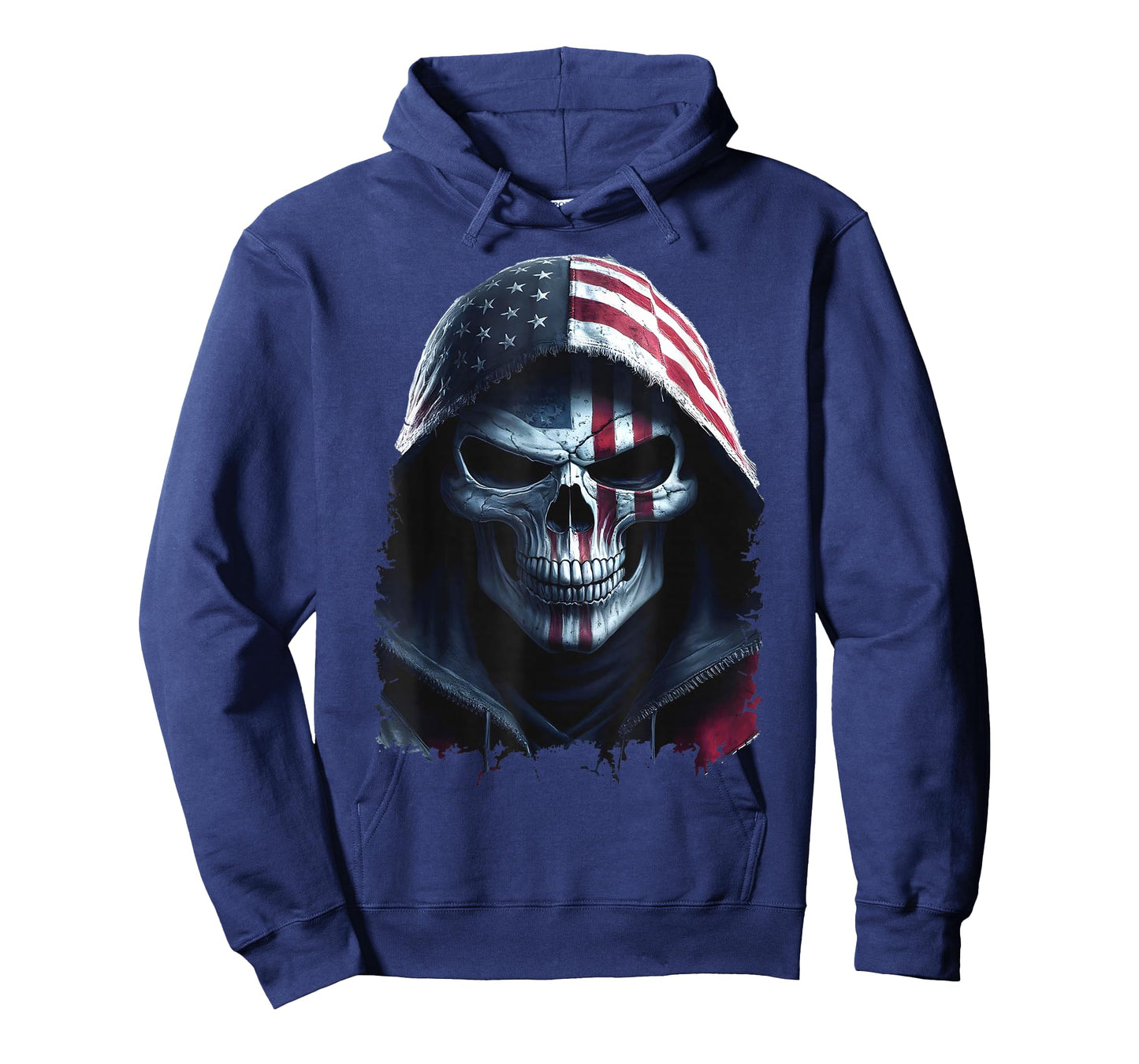 American Flag Skull Art Grim Reaper with USA Flag Hood T-Shirt