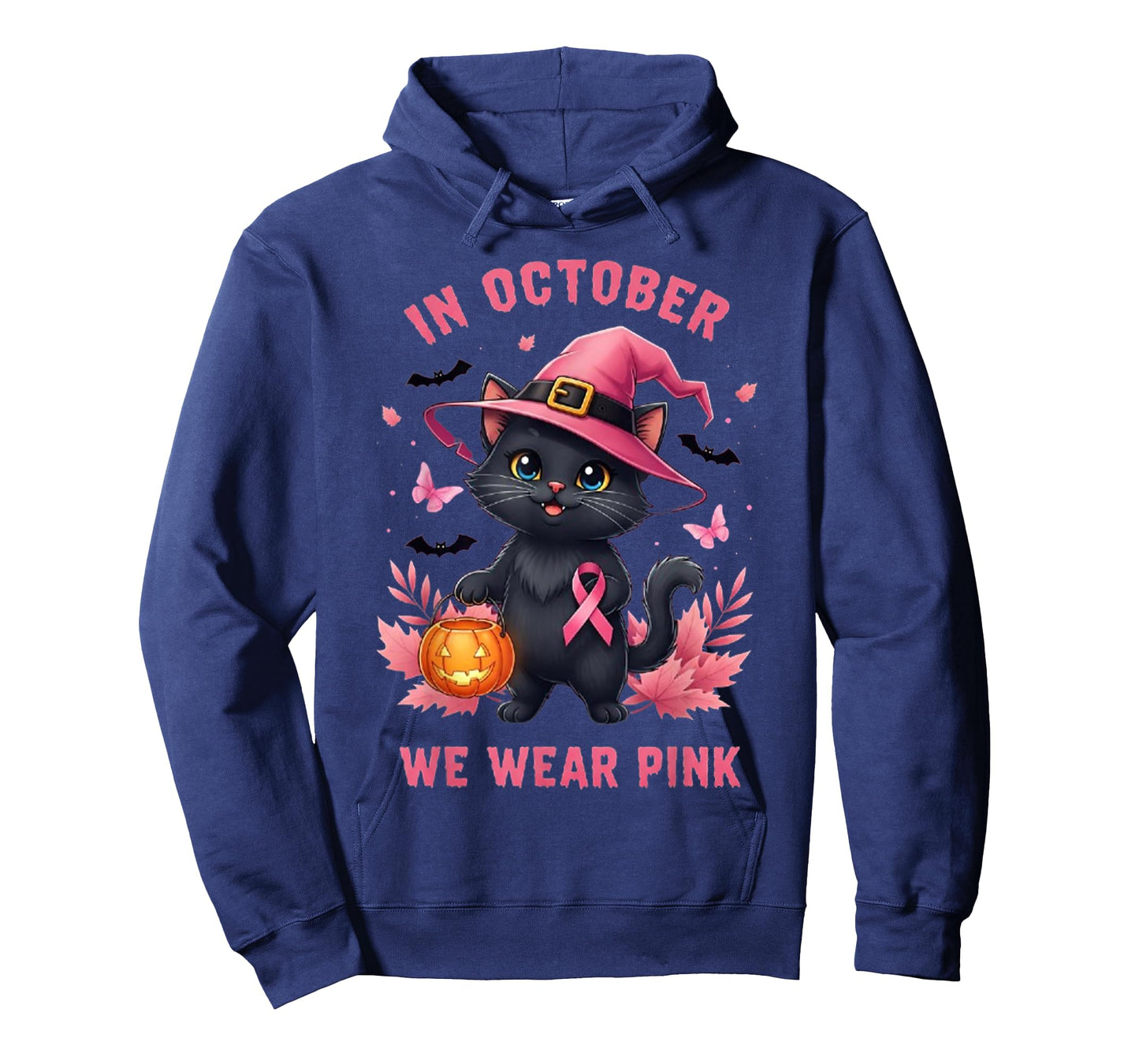 Fun Cat Pink Ribbon in October We Wear Pink Breast Cancer T-Shirt