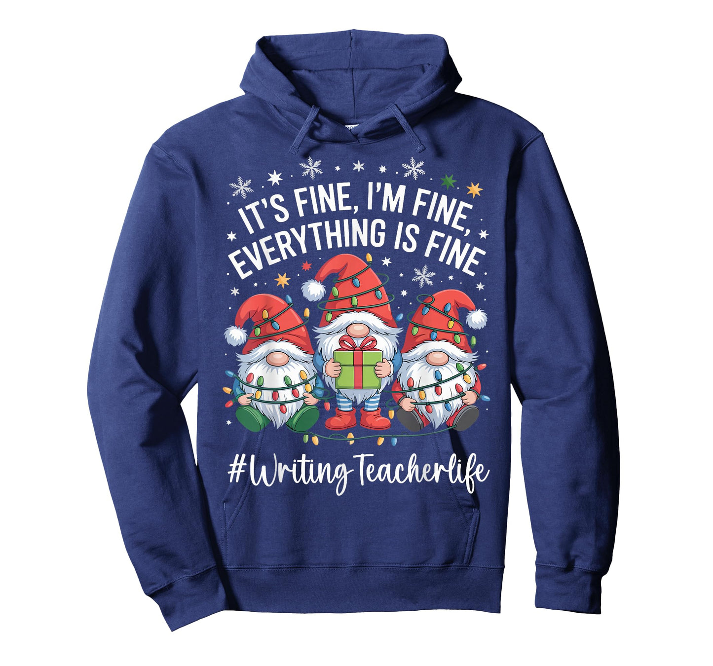 Writing Teacher Gnome Everything is Fine Funny Christmas T-Shirt