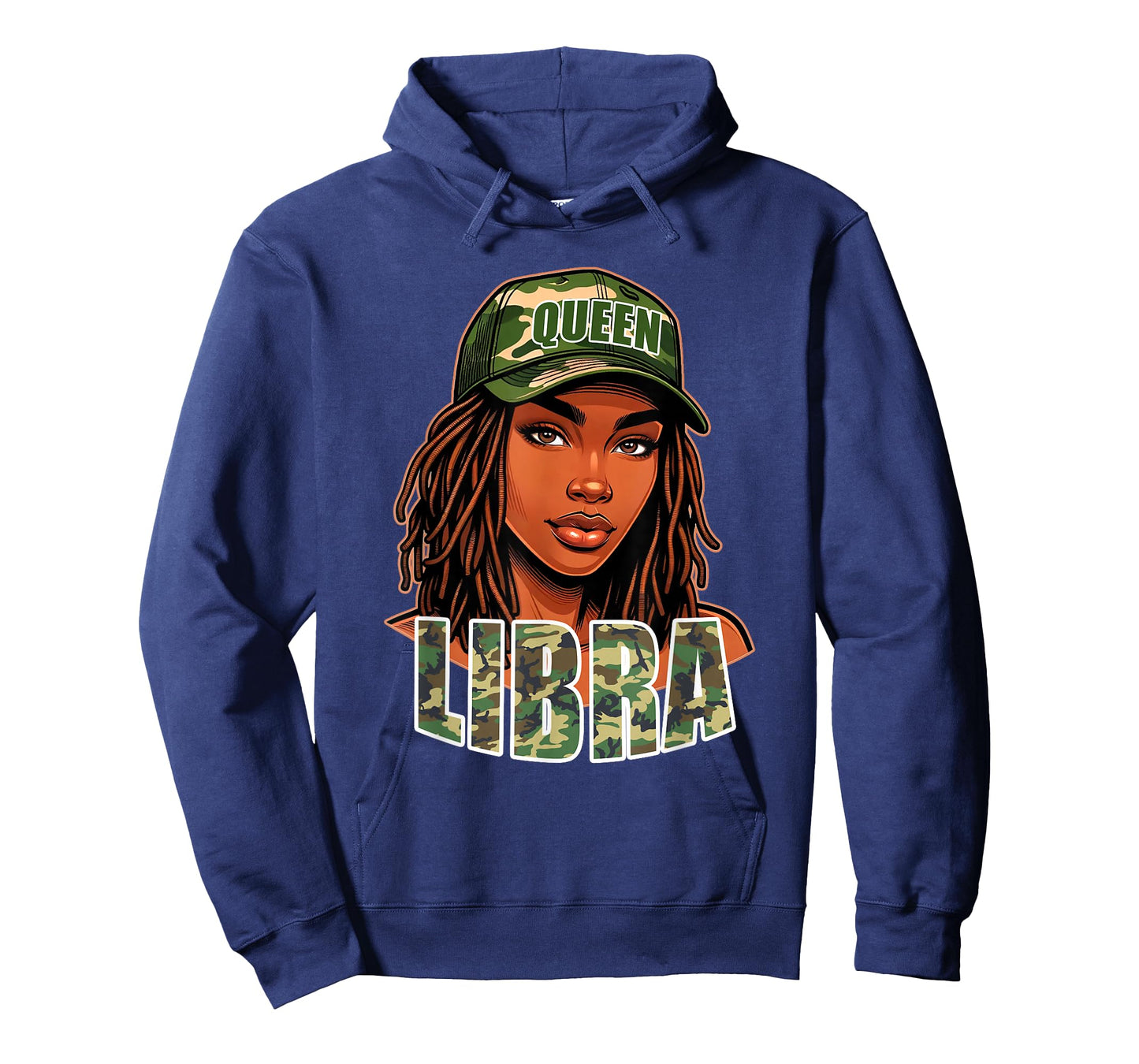 Libra Queen Black Woman Camo Hat Locs Birthday T-Shirt