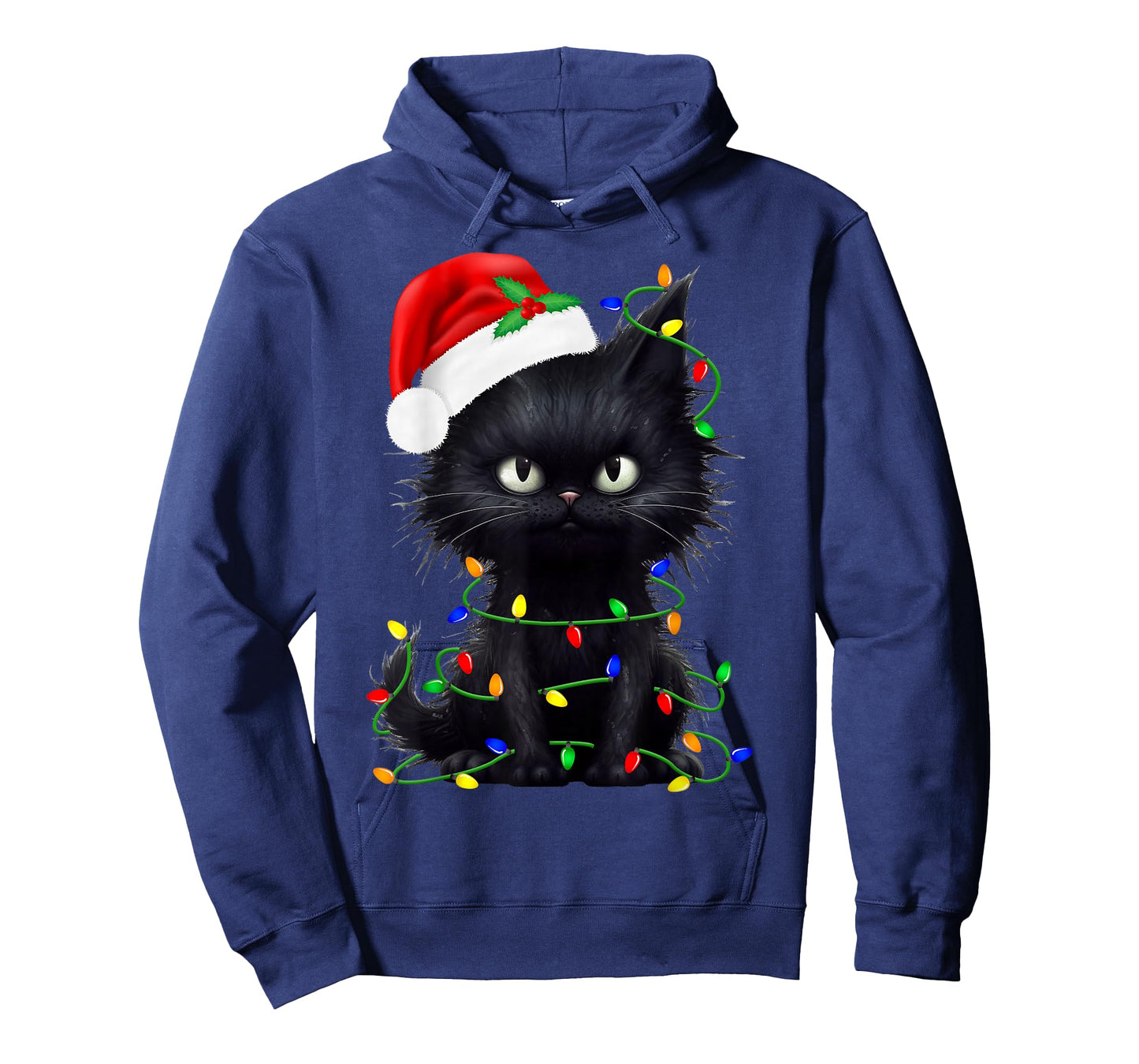 Retro Black Cat Christmas Light Funny Cat Men Women Kids T-Shirt