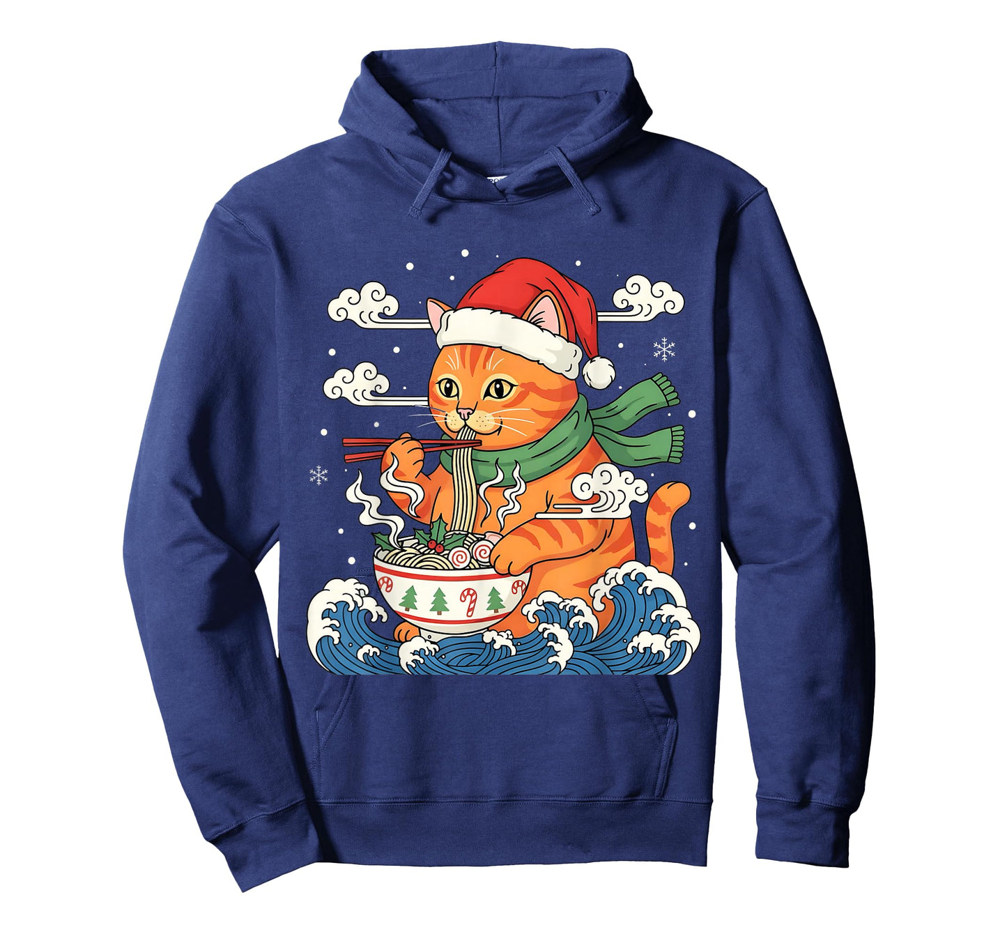 Funny Christmas Ramen Cat Eating Noodles Japanese Kawaii Cat T-Shirt