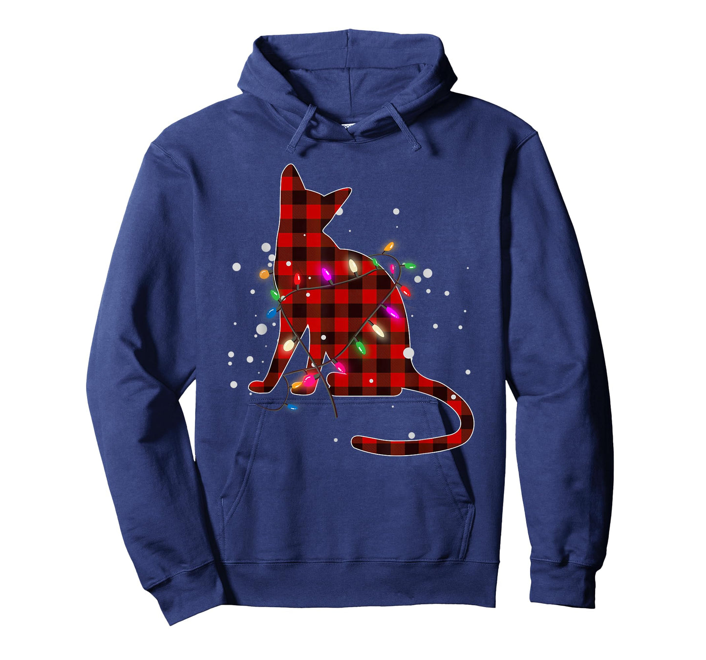 Red Buffalo Plaid Cat Christmas Pajamas Xmas Tree Lights T-Shirt