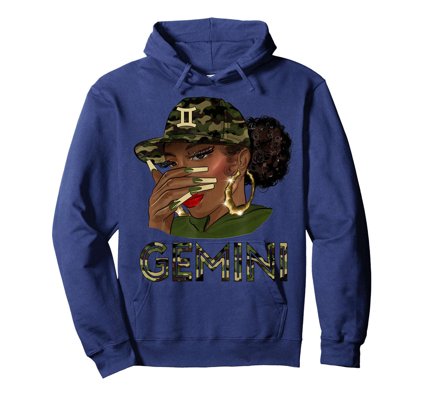 Gemini Queen Black Girl With Cap Camo Afro Woman Zodiac T-Shirt