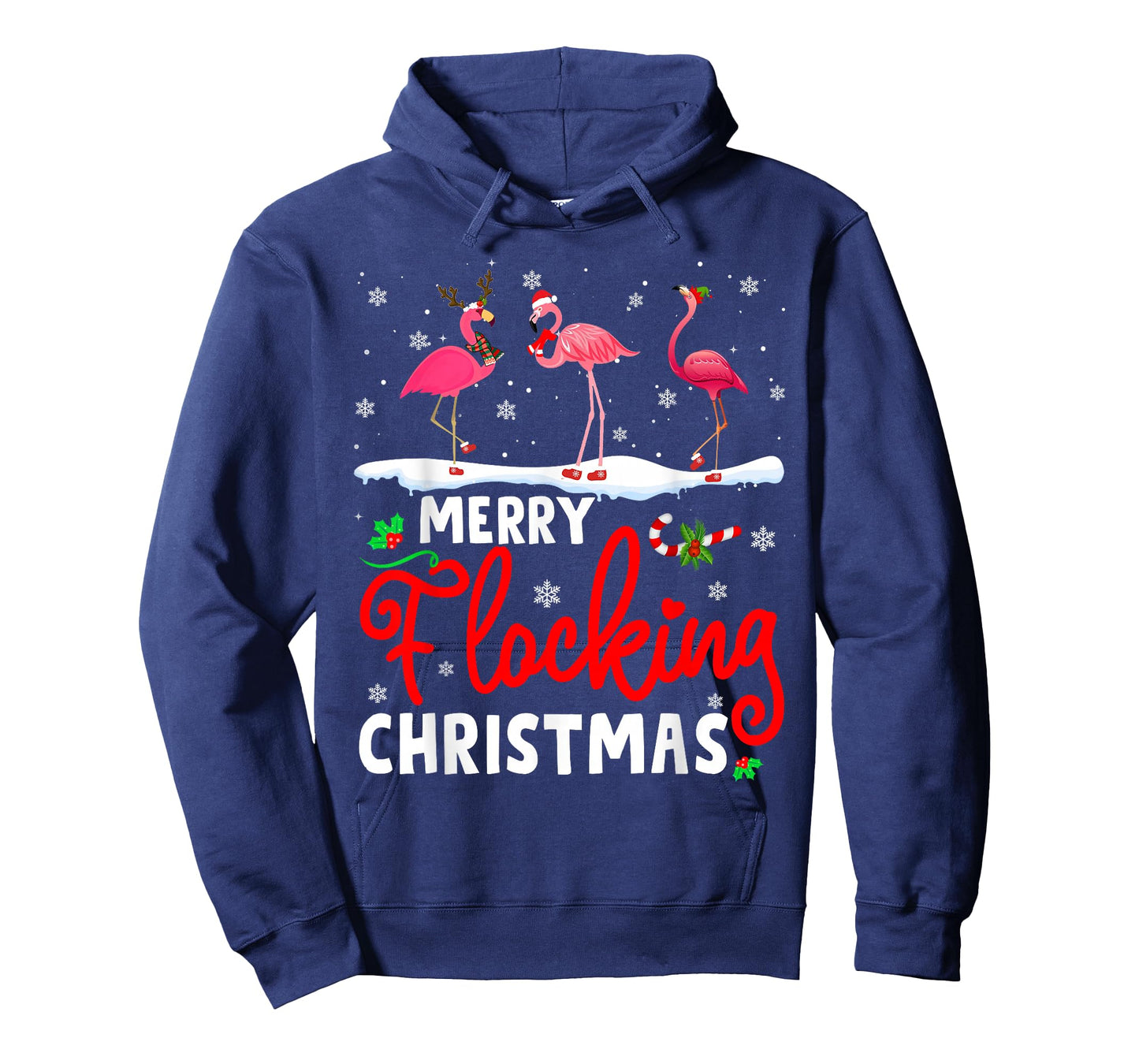 Merry Flocking Christmas Reindeer Santa ELF Flamingo Xmas T-Shirt