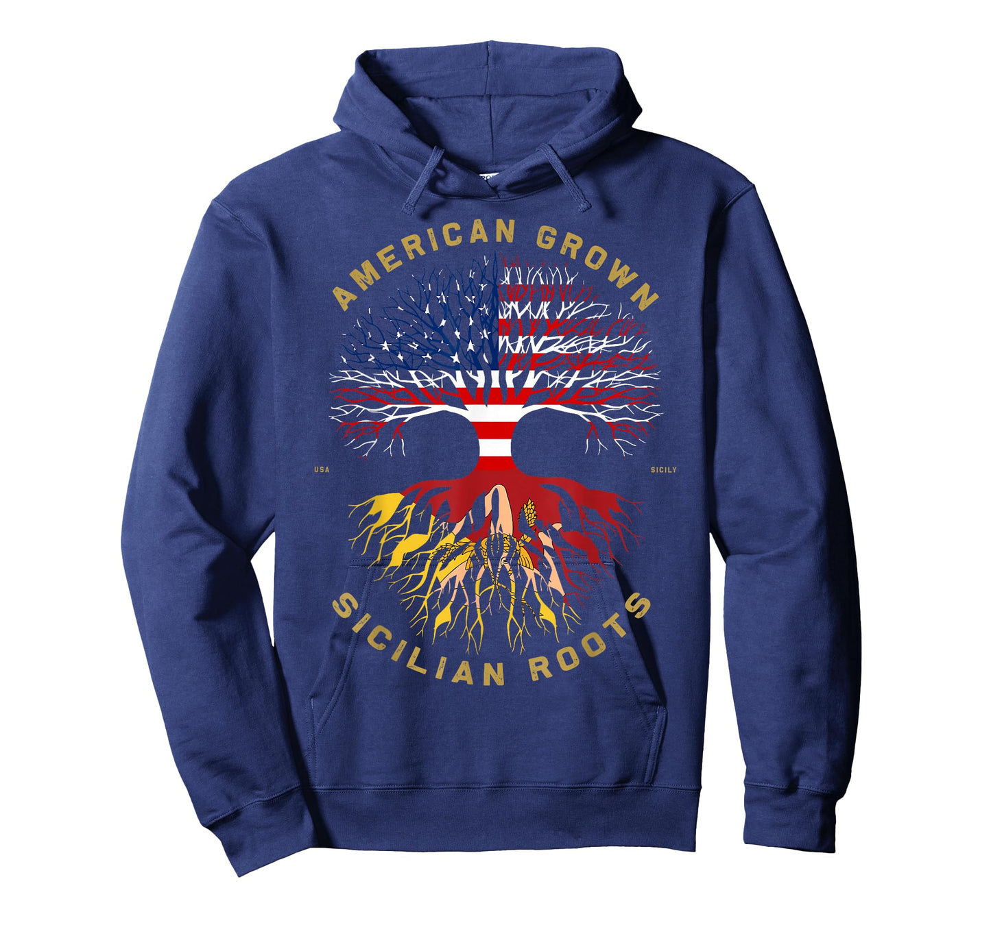 American Grown with Sicilian Roots Tree USA Flag Gifts Idea T-Shirt