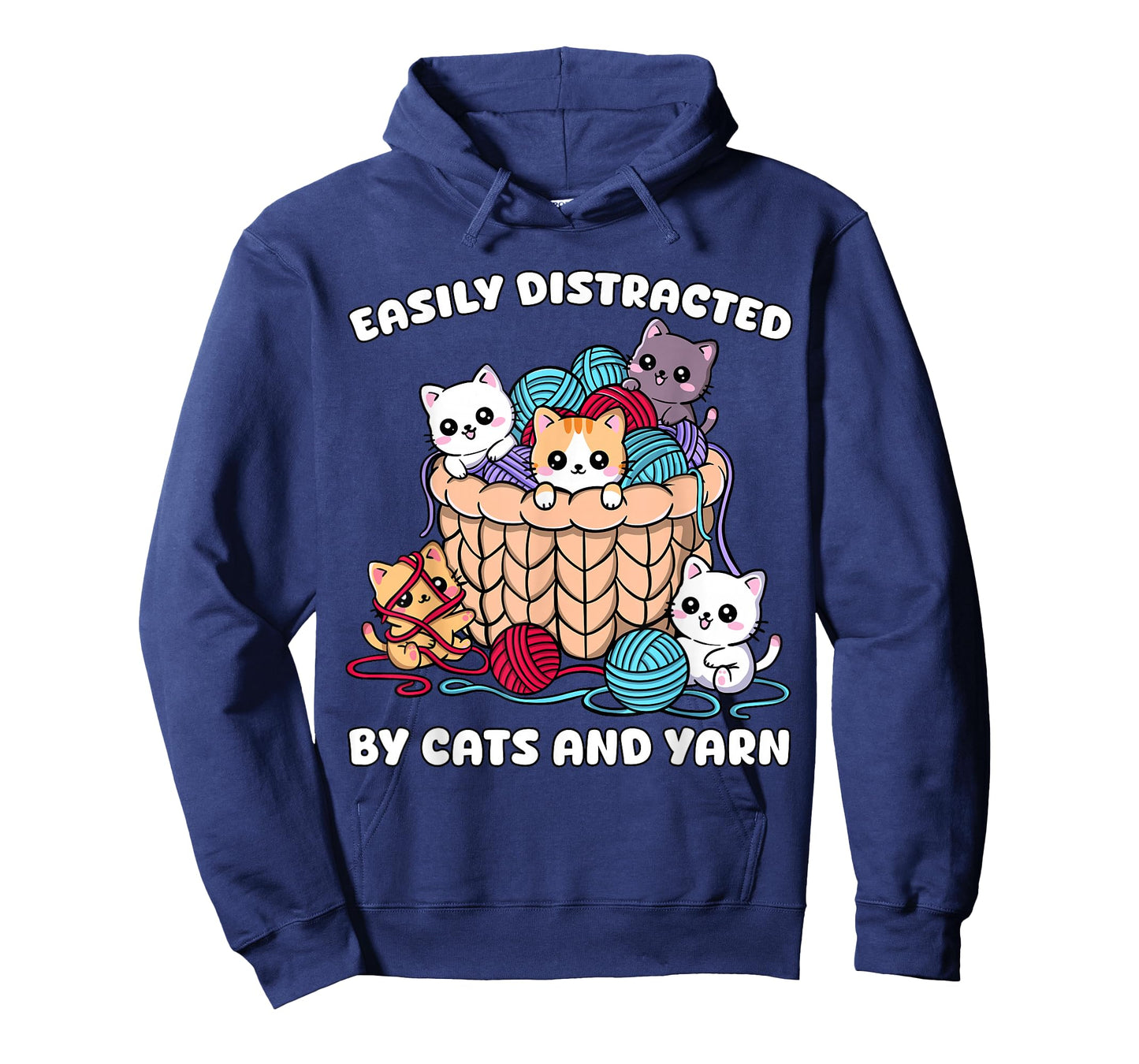 Easily Distracted by Cats and Yarn Funny Crochet Knitting T-Shirt
