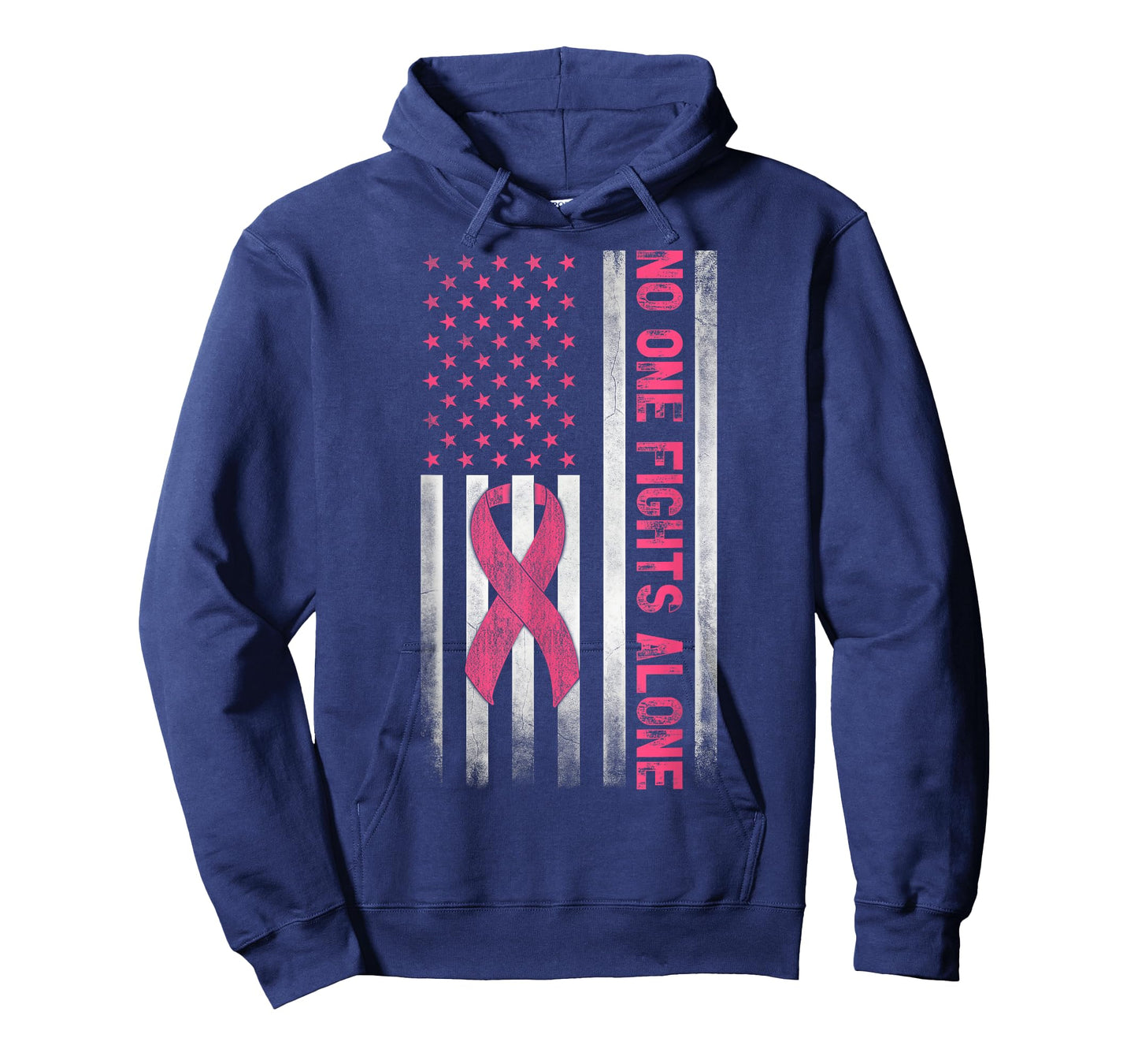 American Flag Pink Ribbon No One Fights Breast Cancer Alone T-Shirt